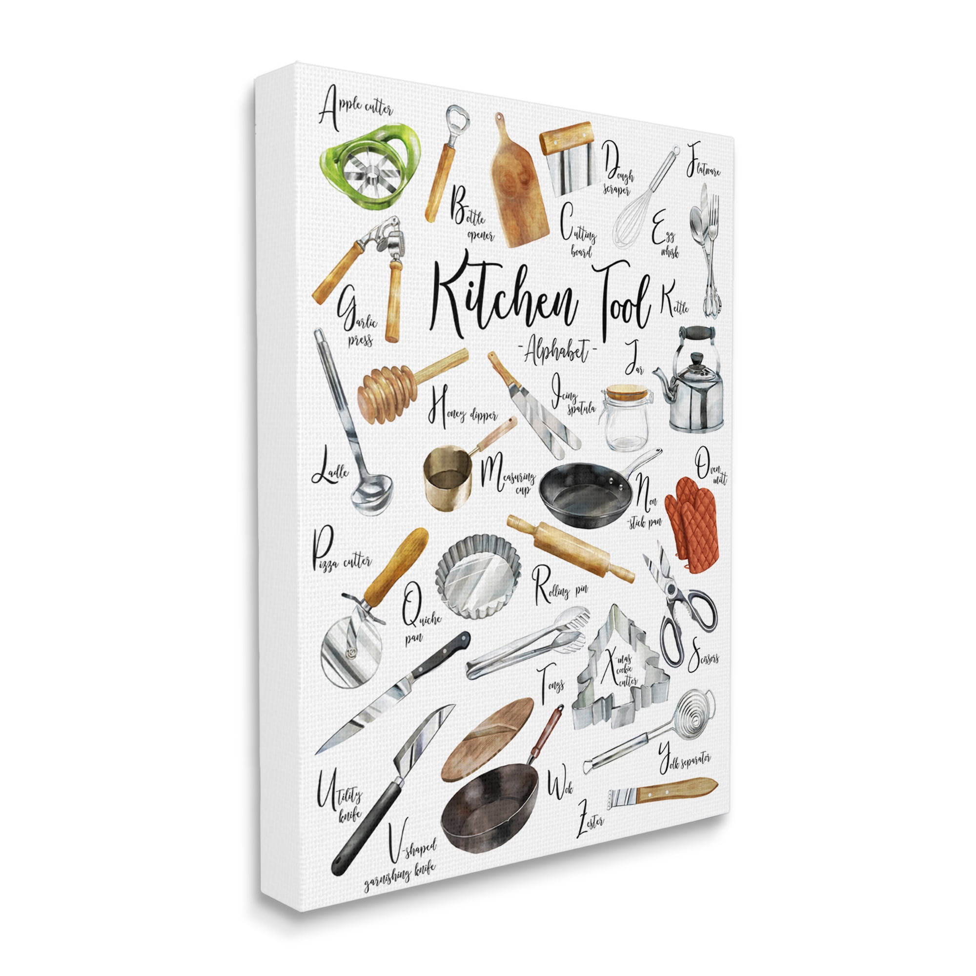 Stupell Industries Kitchen Tool Alphabet Cooking Accessory ABC Chart Food & Beverage Painting Gallery Wrapped Canvas Print Wall Art, 24 x 30