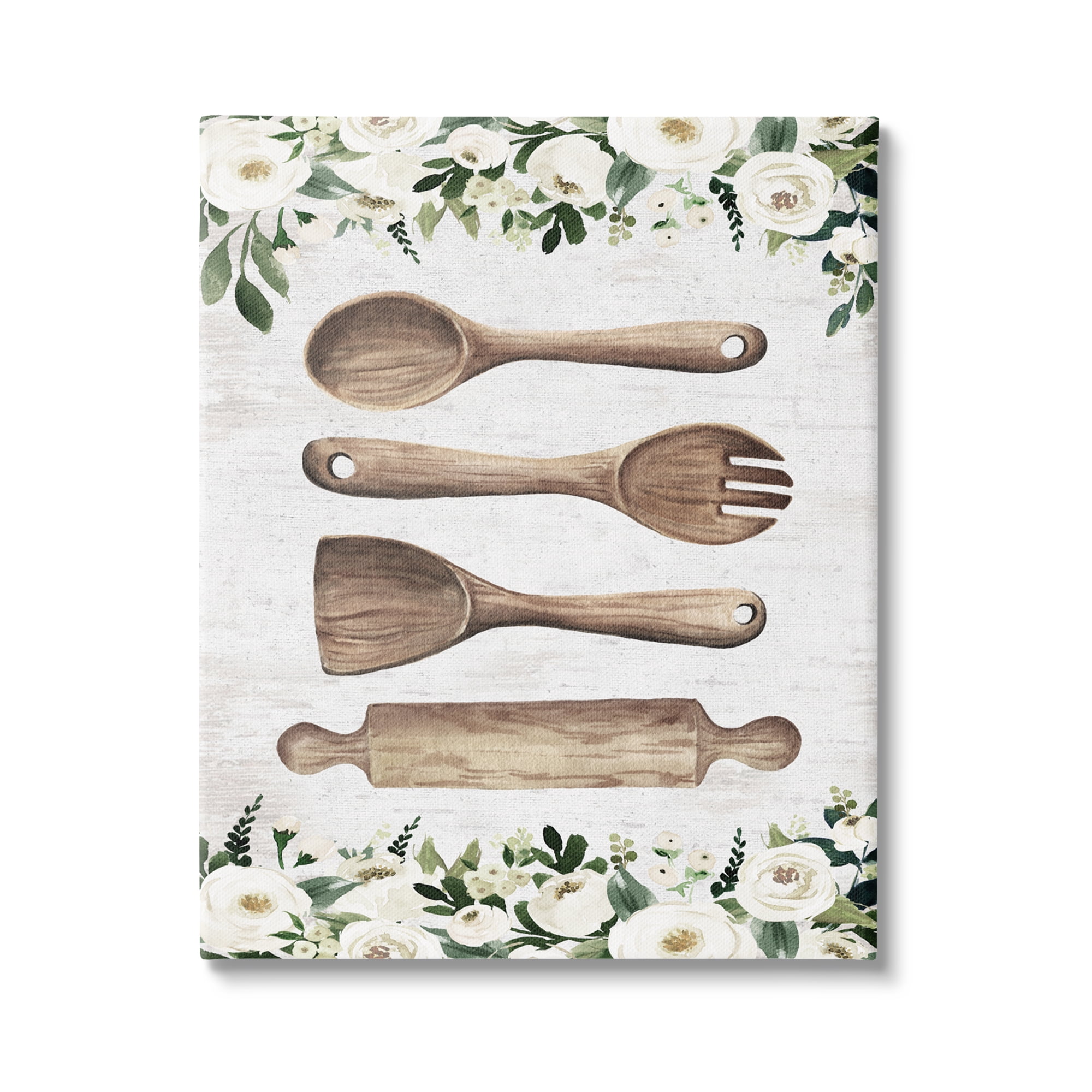 Stupell Industries Kitchen Utensils & Roses Botanical & Floral Painting Gallery Wrapped Canvas Print Wall Art, 30 x 40