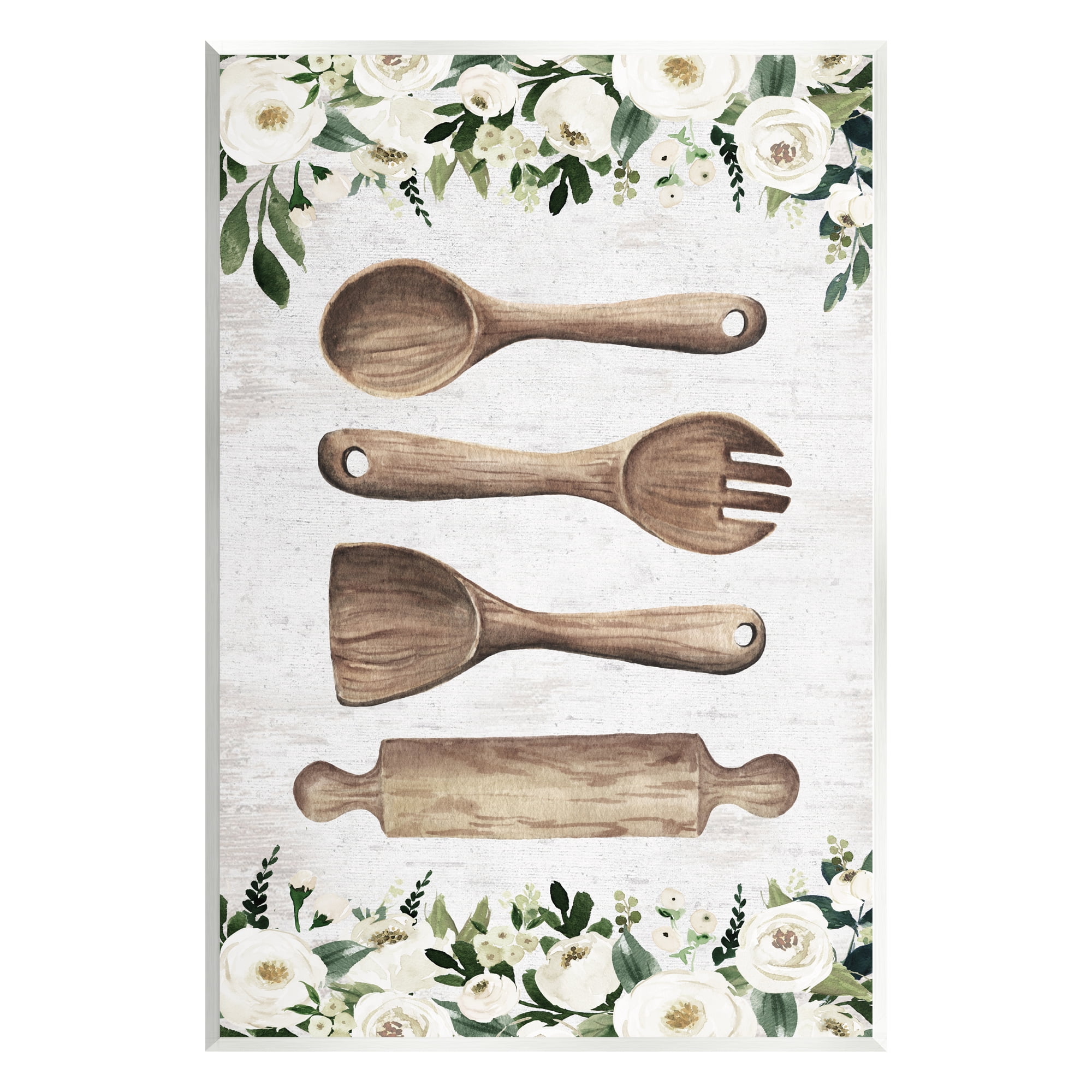 Stupell Industries Kitchen Utensils & Roses Botanical & Floral Painting Unframed Art Print Wall Art, 10 x 15