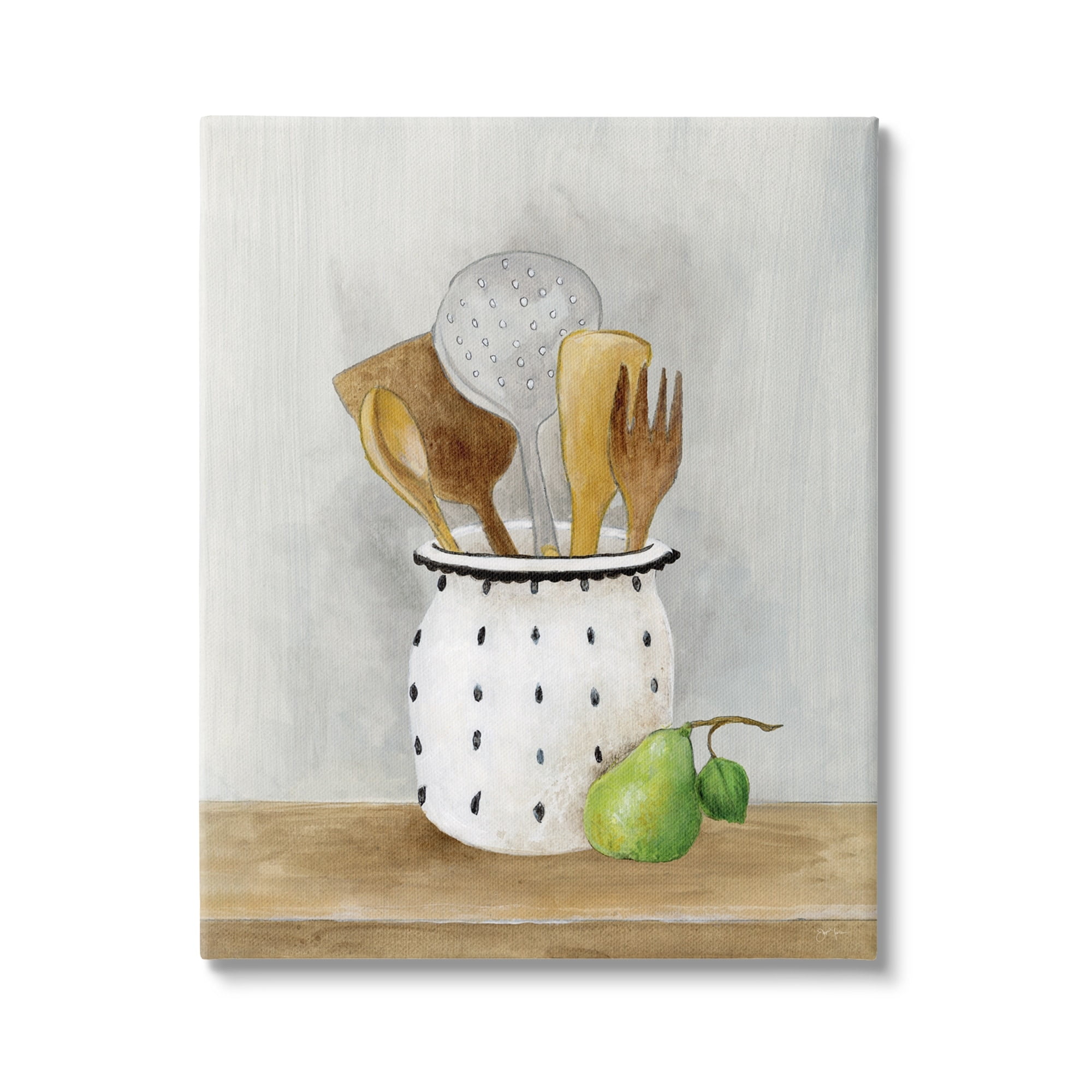 16" x 20" Gray and Beige Canvas Kitchen Utensils Still Life Print