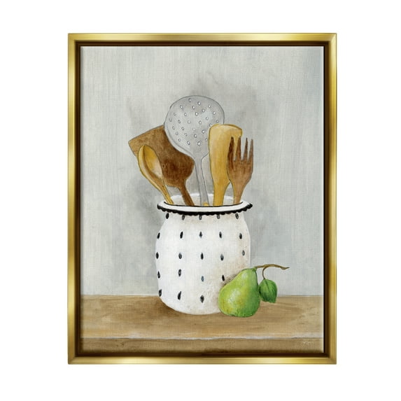 Stupell Industries Kitchen Utensils Still Life Food & Beverage Painting Gold Floater Framed Art Print Wall Art