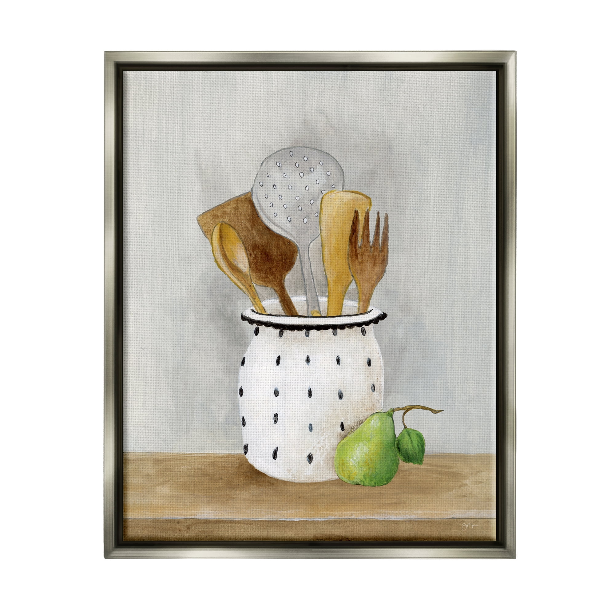 Stupell Industries Kitchen Utensils Still Life Food & Beverage Painting Gray Floater Framed Art Print Wall Art