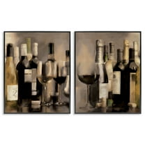 Stupell Industries Kitchen Wine Bottles Setup Food & Beverage Painting Black Framed Art Print Wall Art, 11 x 14, Set of 2