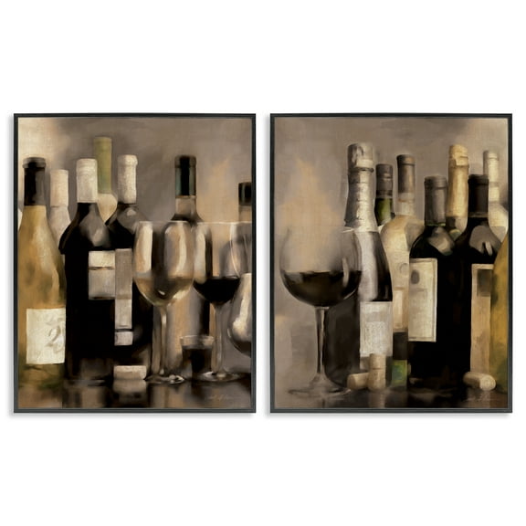 Stupell Industries Kitchen Wine Bottles Setup Food & Beverage Painting Black Framed Art Print Wall Art, 11 x 14, Set of 2