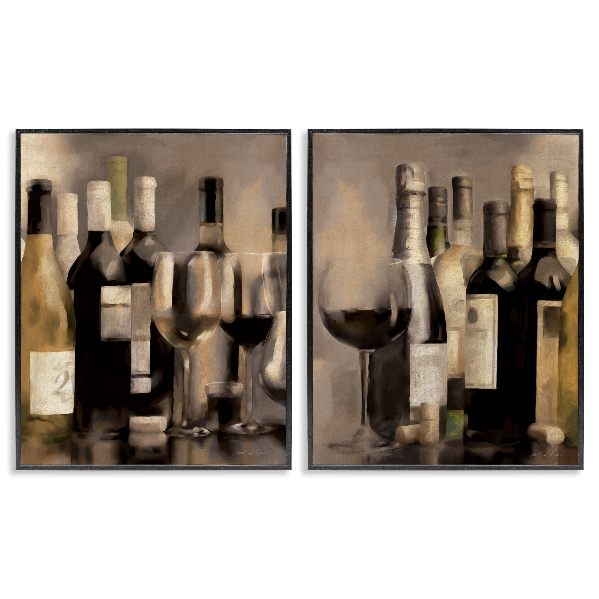 Stupell Industries Kitchen Wine Bottles Setup Food & Beverage Painting Black Framed Art Print Wall Art, 16 x 20, Set of 2