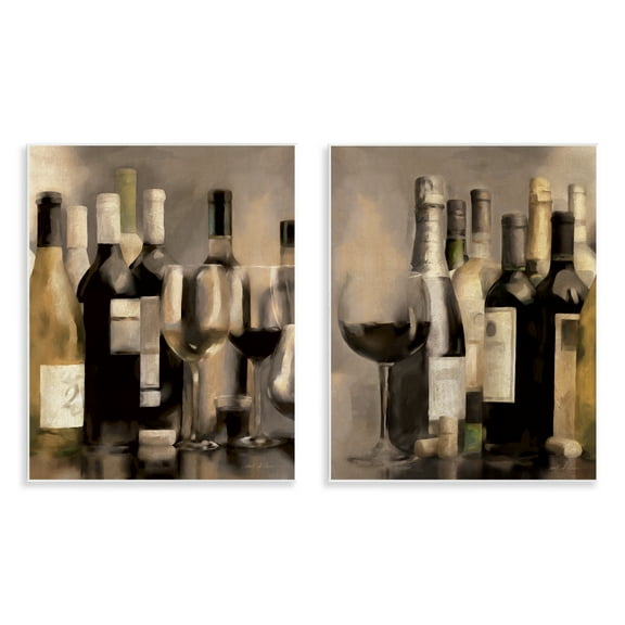 Stupell Industries Kitchen Wine Bottles Setup Food & Beverage Painting Unframed Art Print Wall Art, 11 x 14, Set of 2