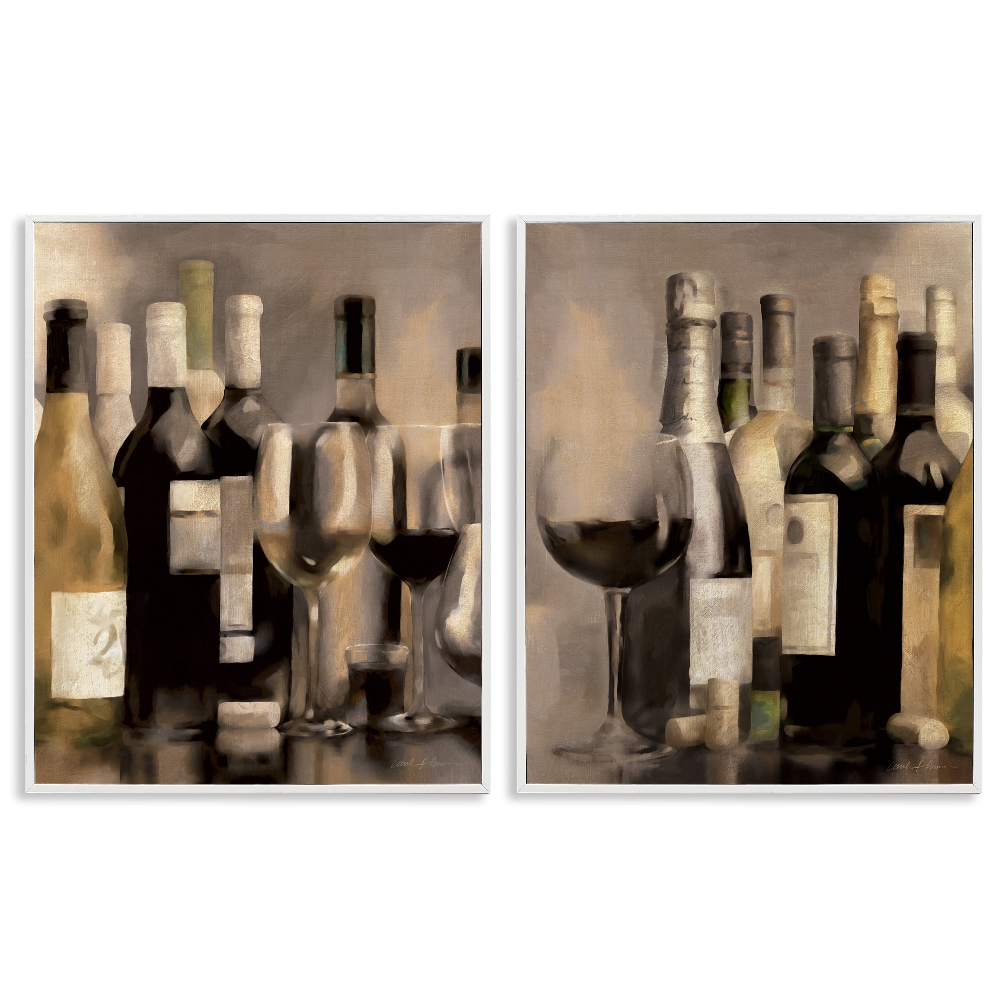 Stupell Industries Kitchen Wine Bottles Setup Food & Beverage Painting White Framed Art Print Wall Art, 24 x 30, Set of 2