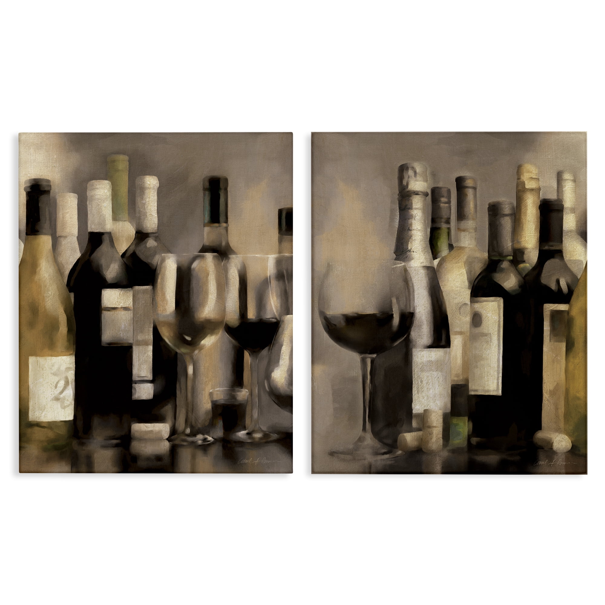 Stupell Industries Kitchen Wine Bottles Setup Food & Beverage Painting Wrapped Canvas Art Print Wall Art, 16 x 20, Set of 2
