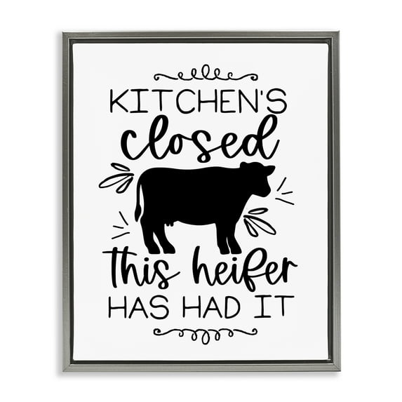 Stupell Industries Kitchen's Closed Heifer's Had It Gray Framed Floater Canvas Wall Art, design by Lux + Me Designs