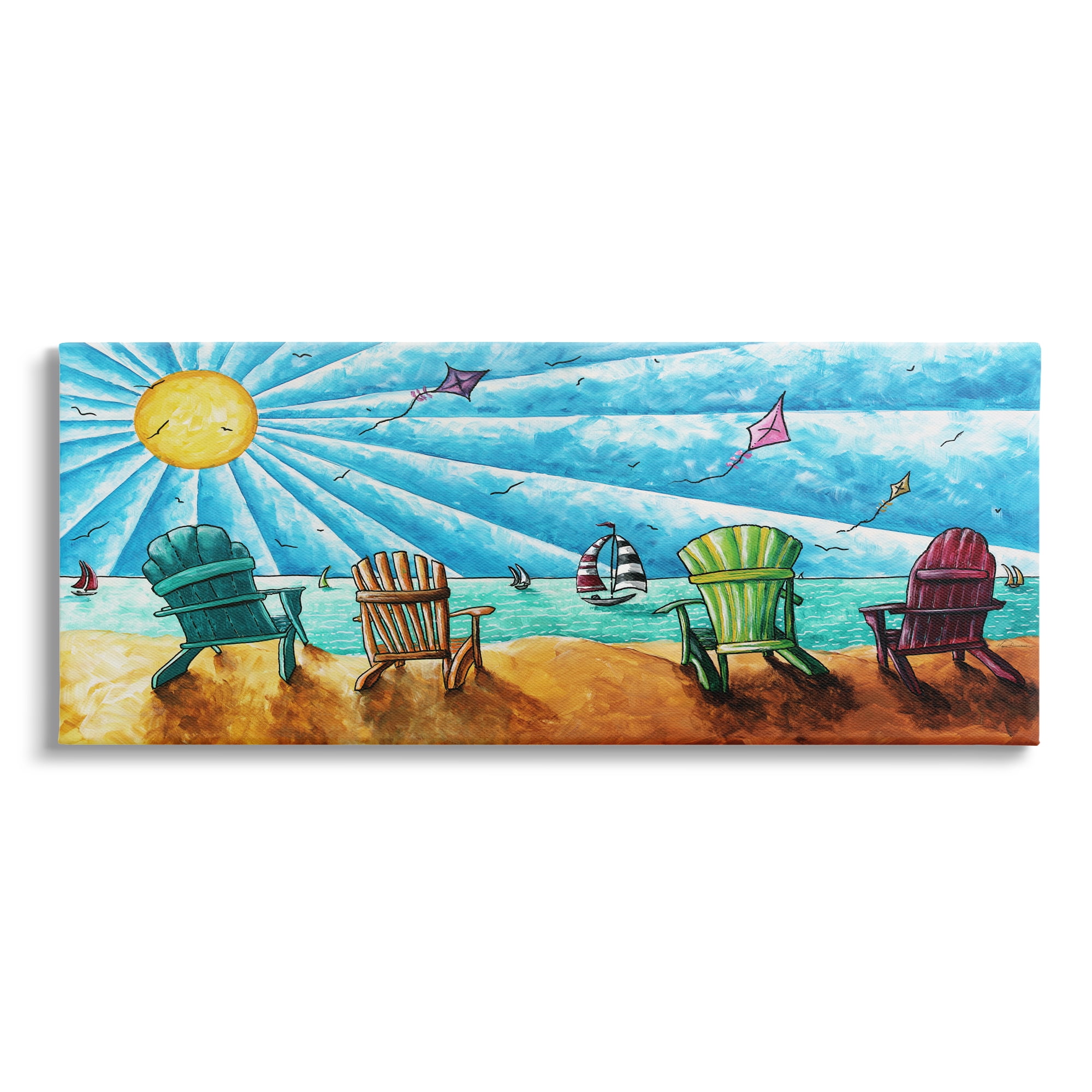 Stupell Industries Kites Flying on Beach Nature Painting Gallery Wrapped Canvas Print Wall Art, 30 x 13