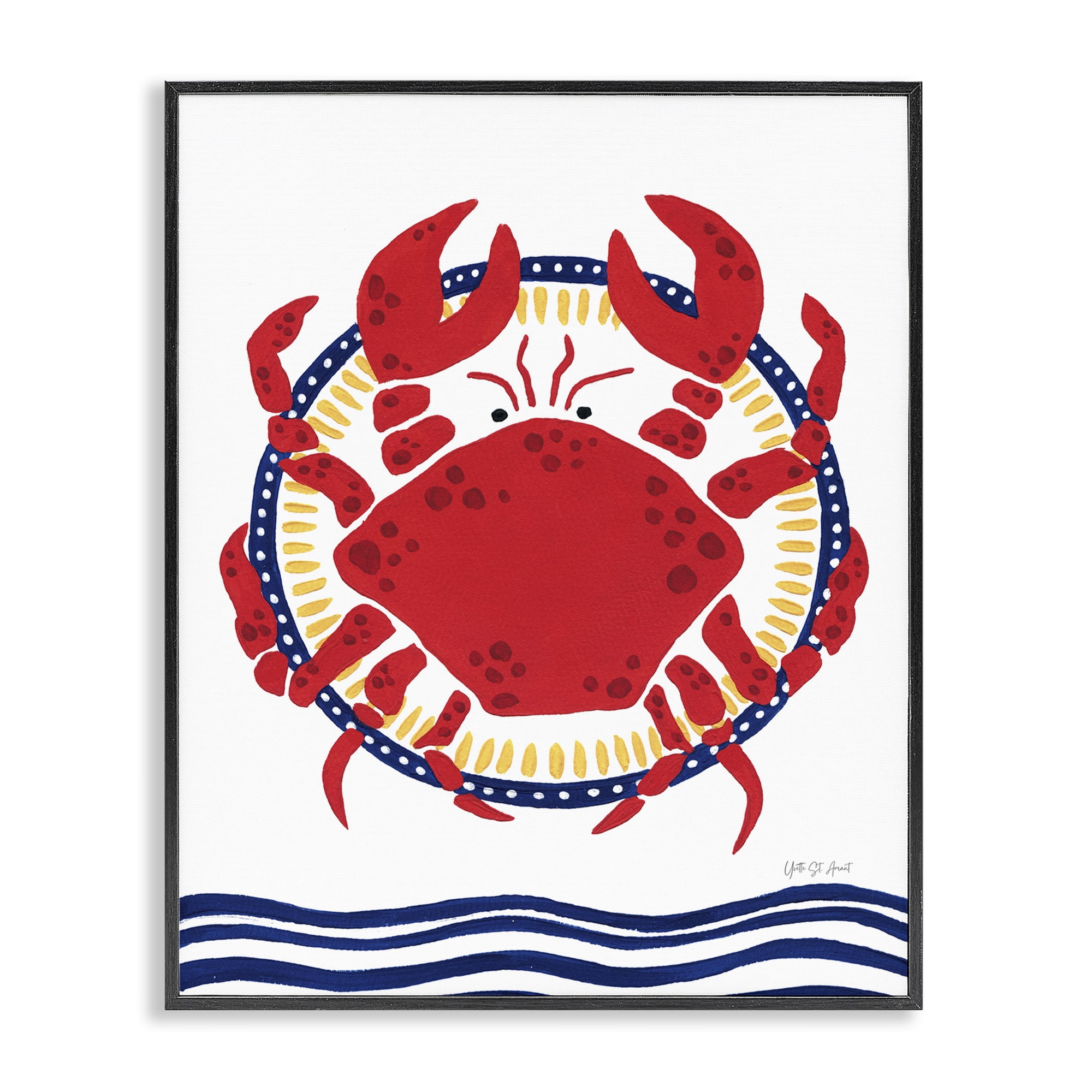 Stupell Industries Kitschy Coastal Crab Animals Painting Black Framed Art Print Wall Art, 16 x 20