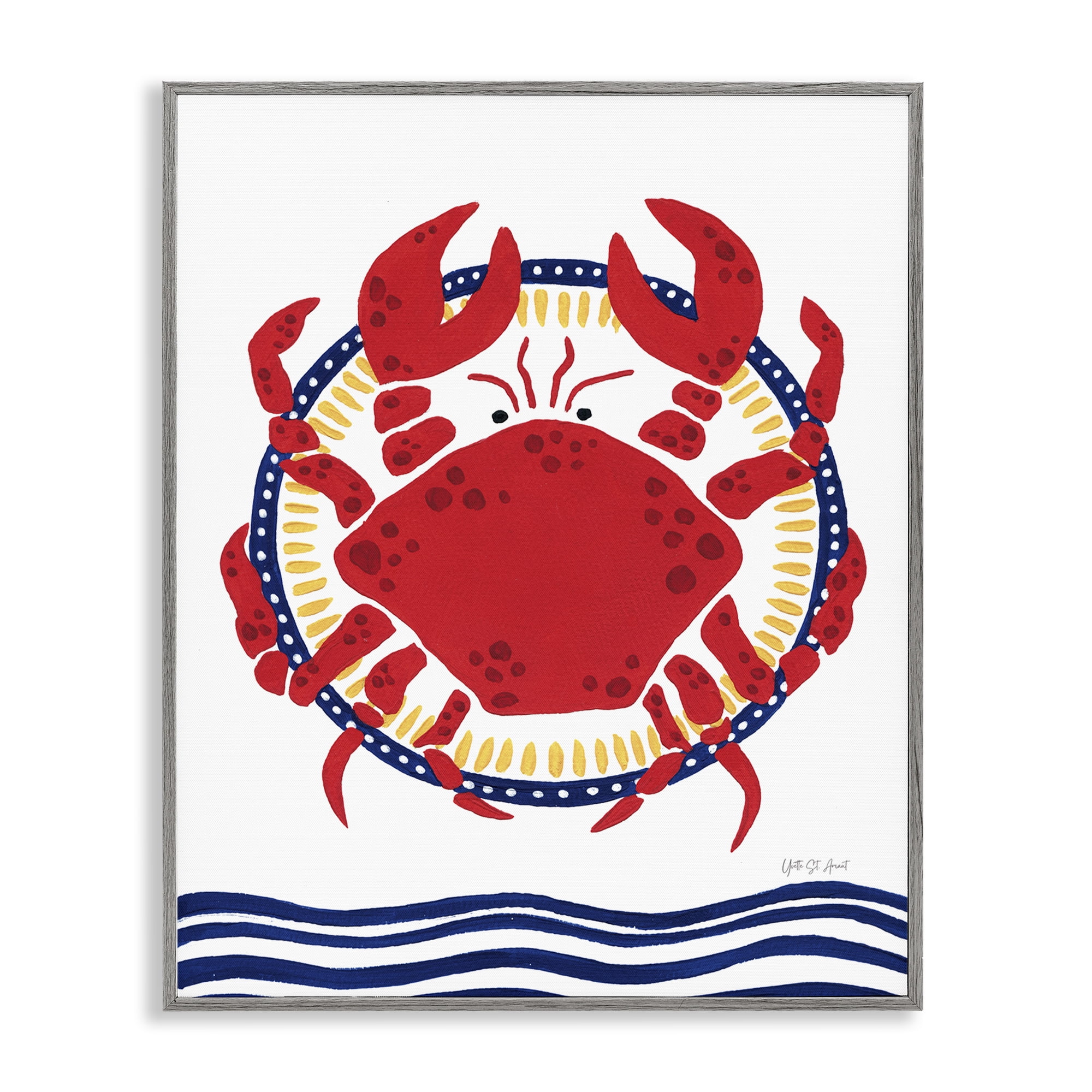 Stupell Industries Kitschy Coastal Crab Animals Painting Gray Framed Art Print Wall Art, 16 x 20