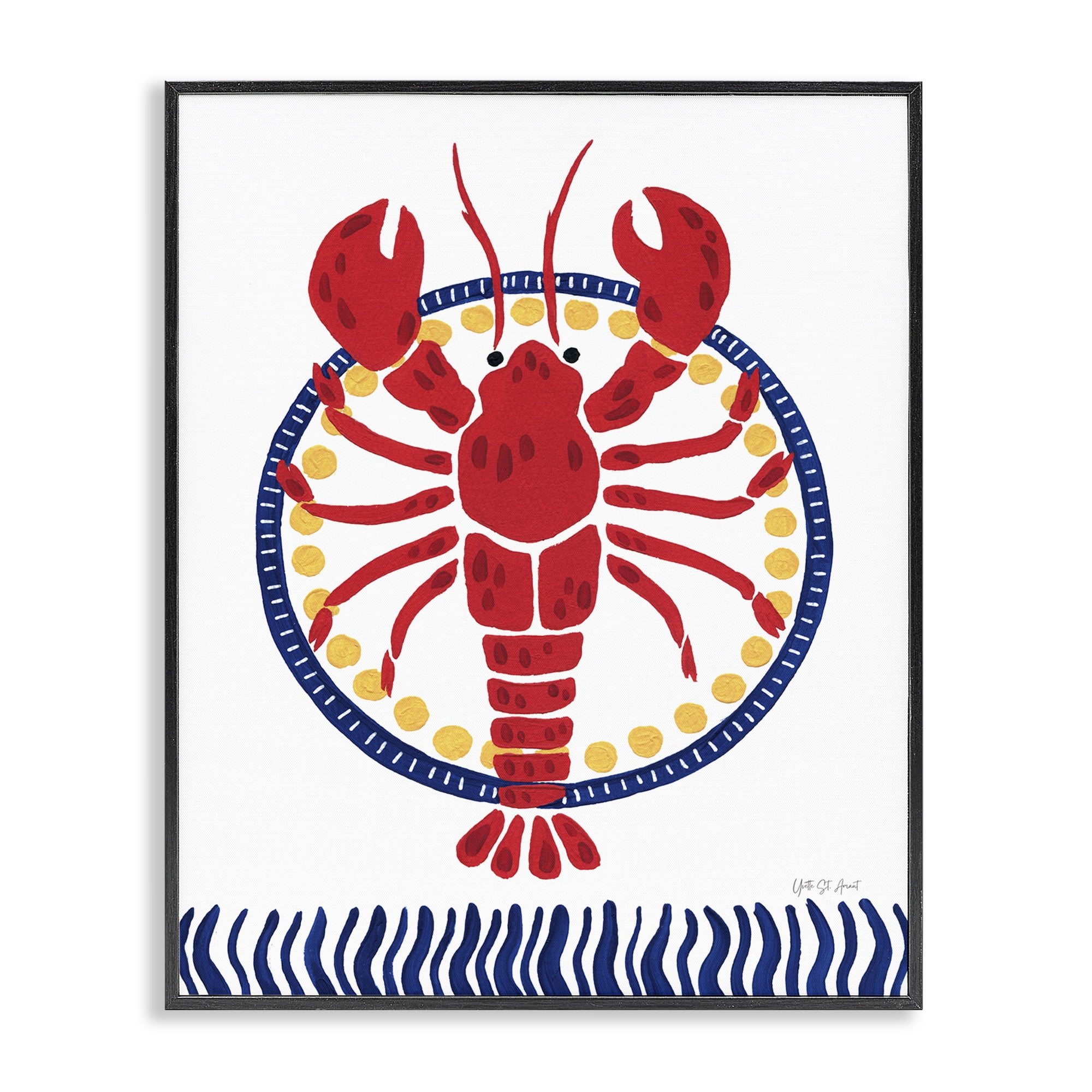Stupell Industries Kitschy Coastal Lobster Animals Painting Black Framed Art Print Wall Art, 16 x 20