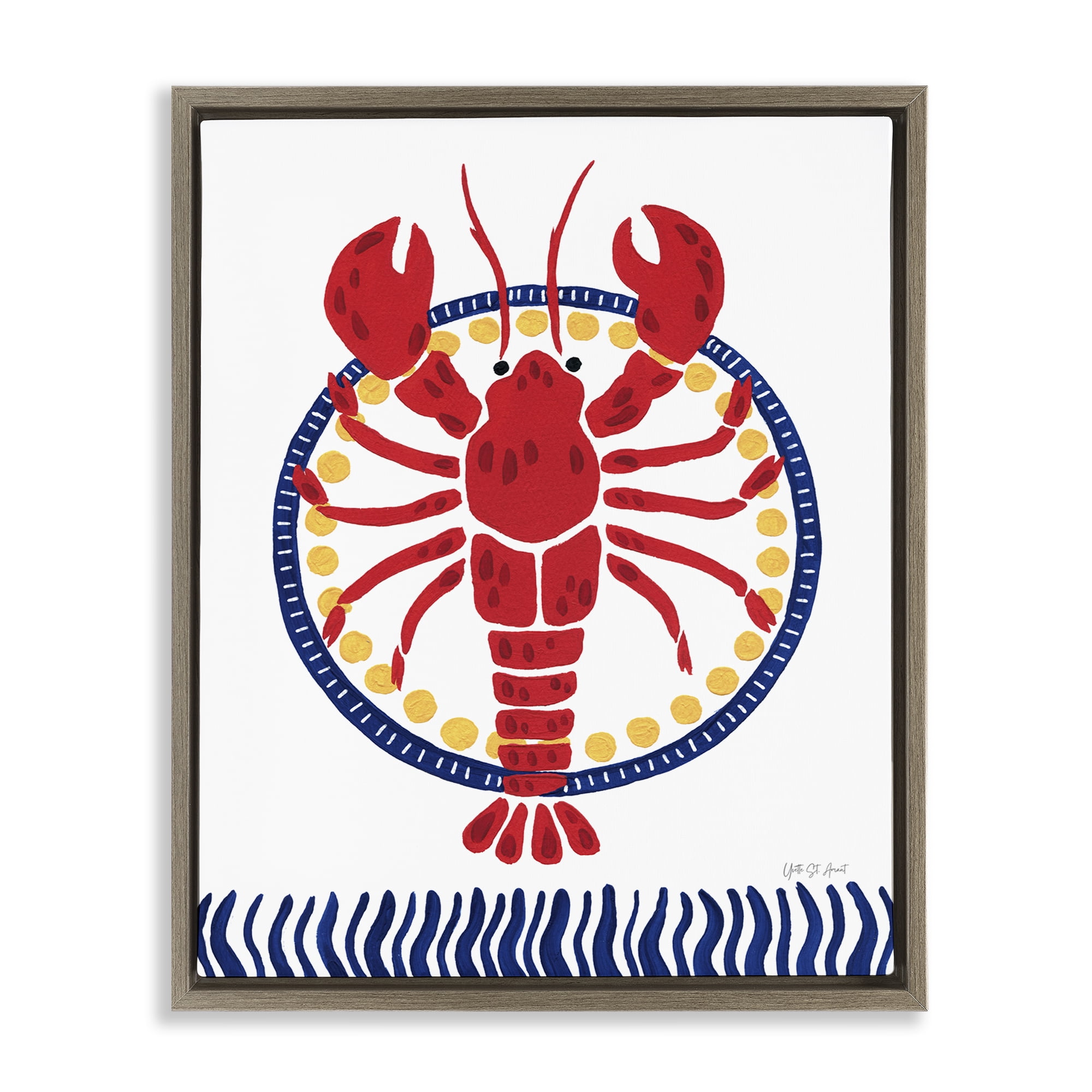Stupell Industries Kitschy Coastal Lobster Animals Painting Brown Floater Framed Canvas Art Print Wall Art, 17 x 21