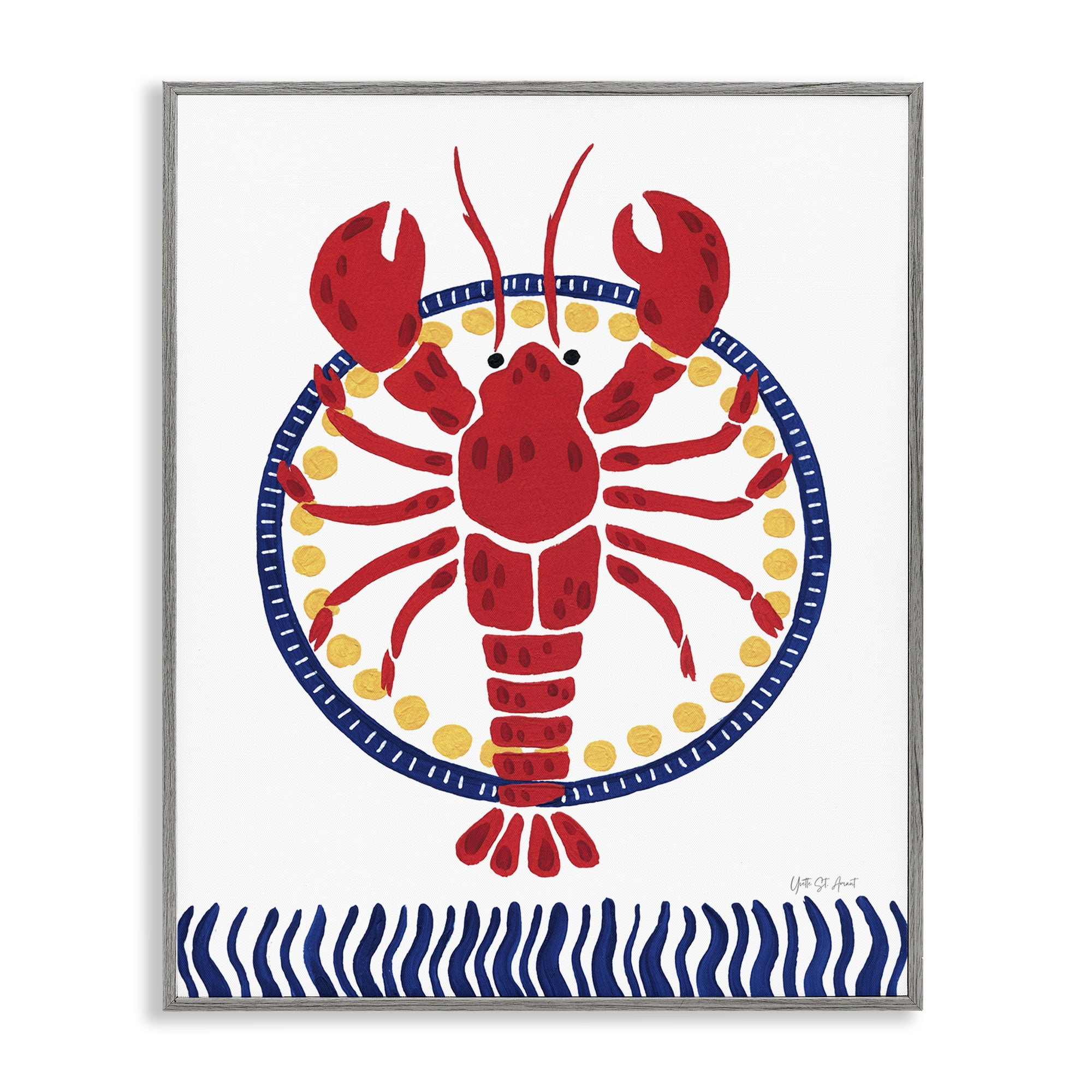 Stupell Industries Kitschy Coastal Lobster Animals Painting Gray Framed Art Print Wall Art, 11 x 14