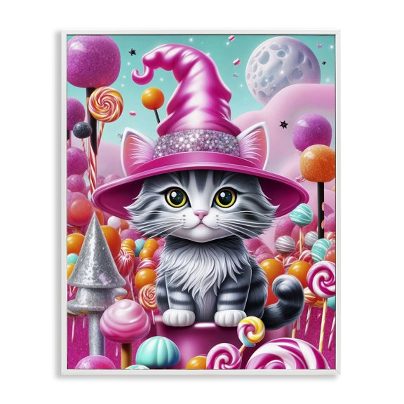 Stupell Industries Kitten Among Pink Candies Animals Painting White Framed Art Print Wall Art, 11 x 14