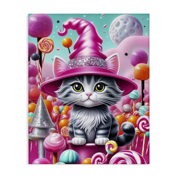 Stupell Industries Kitten Among Pink Candies Animals Painting Wrapped Canvas Canvas Art Print Wall Art, 16 x 20