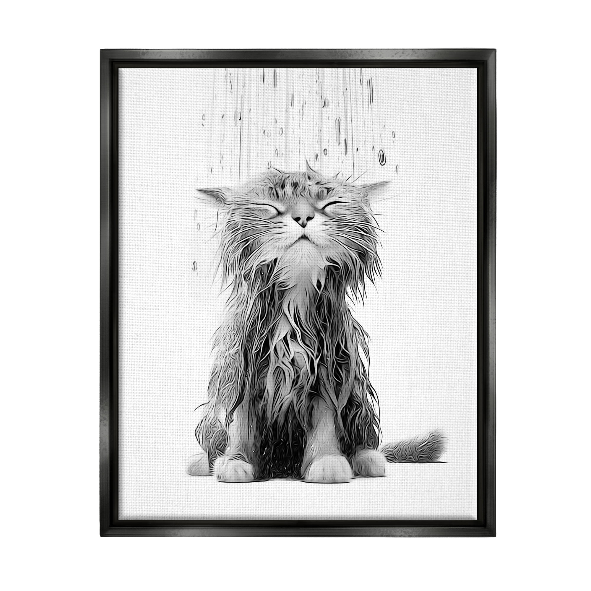 Stupell Industries Kitten Bathroom Splash Animals & Insects Painting Black Floater Framed Canvas Art Print Wall Art, 17 x 21