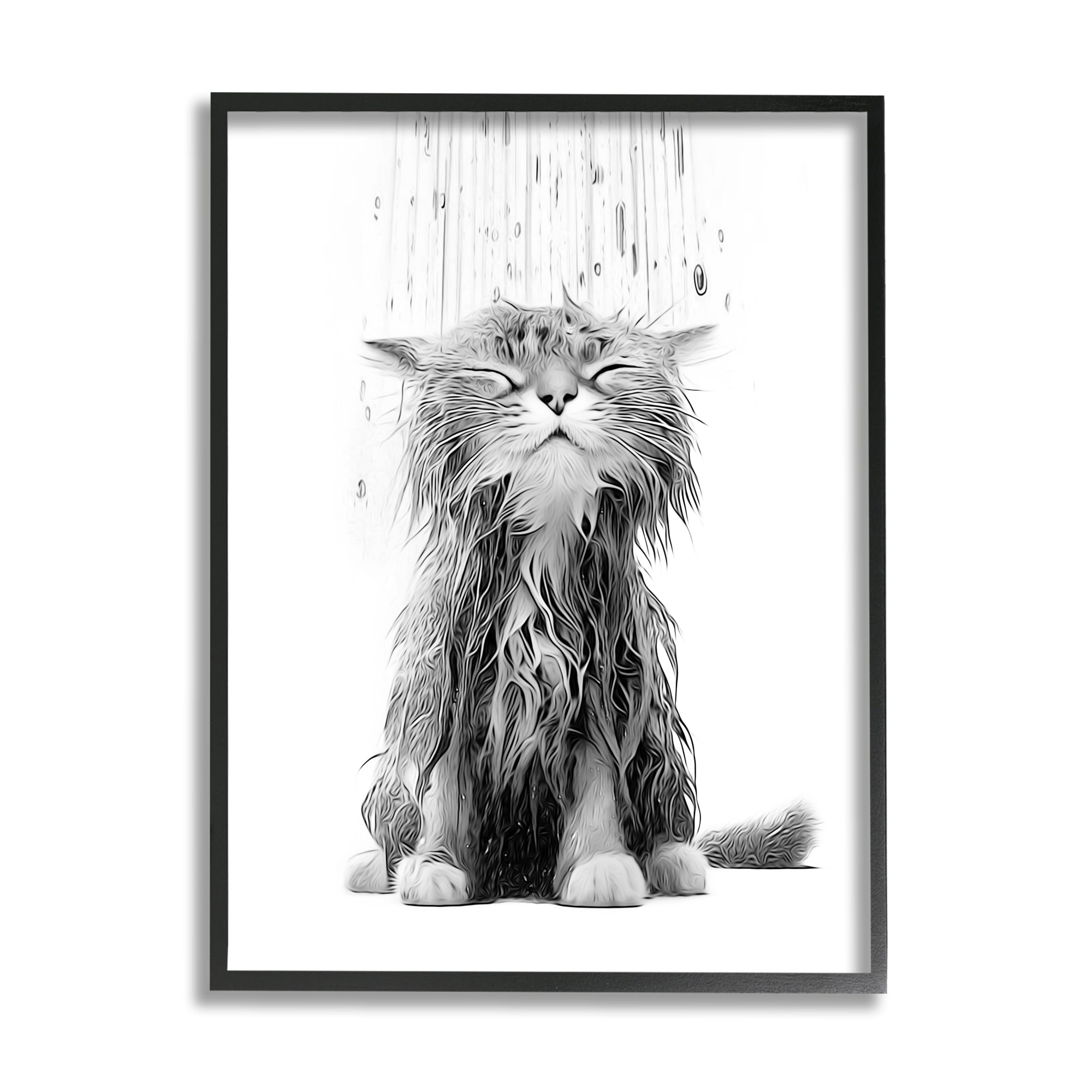 Stupell Industries Kitten Bathroom Splash Animals & Insects Painting Black Framed Art Print Wall Art, 16 x 20