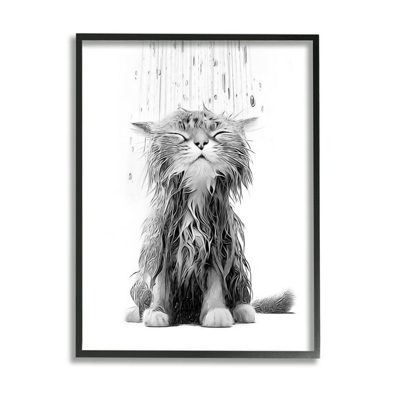 Stupell Industries Kitten Bathroom Splash Animals & Insects Painting Black Framed Art Print Wall Art, 24 x 30