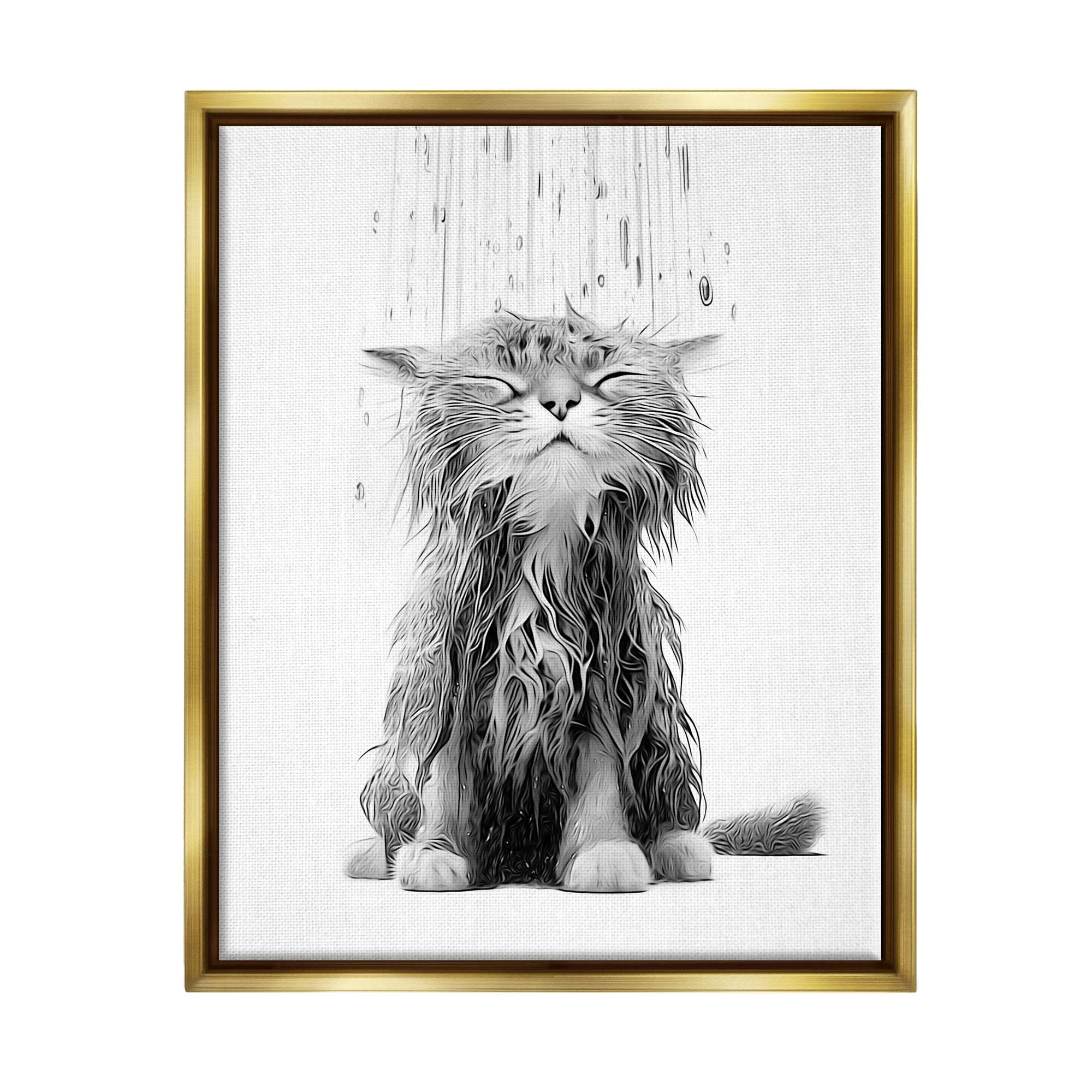 Stupell Industries Kitten Bathroom Splash Animals & Insects Painting Gold Floater Framed Canvas Art Print Wall Art, 17 x 21