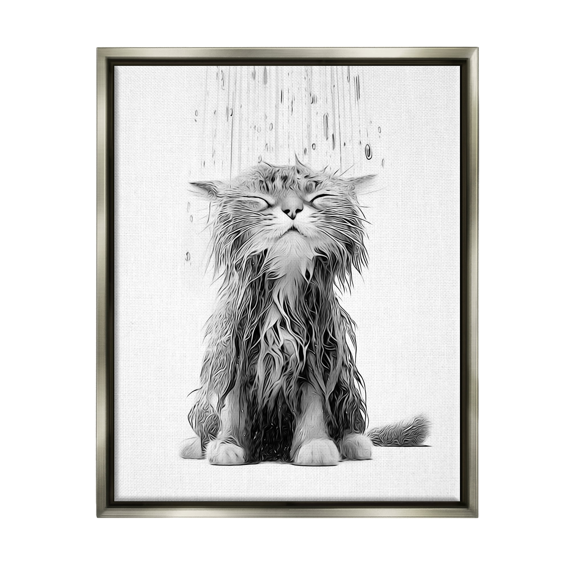 Stupell Industries Kitten Bathroom Splash Animals & Insects Painting Gray Floater Framed Canvas Art Print Wall Art, 17 x 21