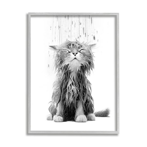 Stupell Industries Kitten Bathroom Splash Animals & Insects Painting Gray Framed Art Print Wall Art, 11 x 14