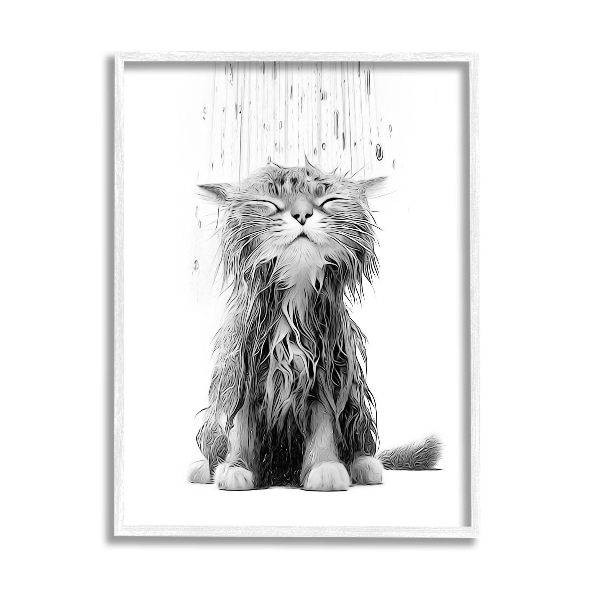 Stupell Industries Kitten Bathroom Splash Animals & Insects Painting White Framed Art Print Wall Art, 11 x 14