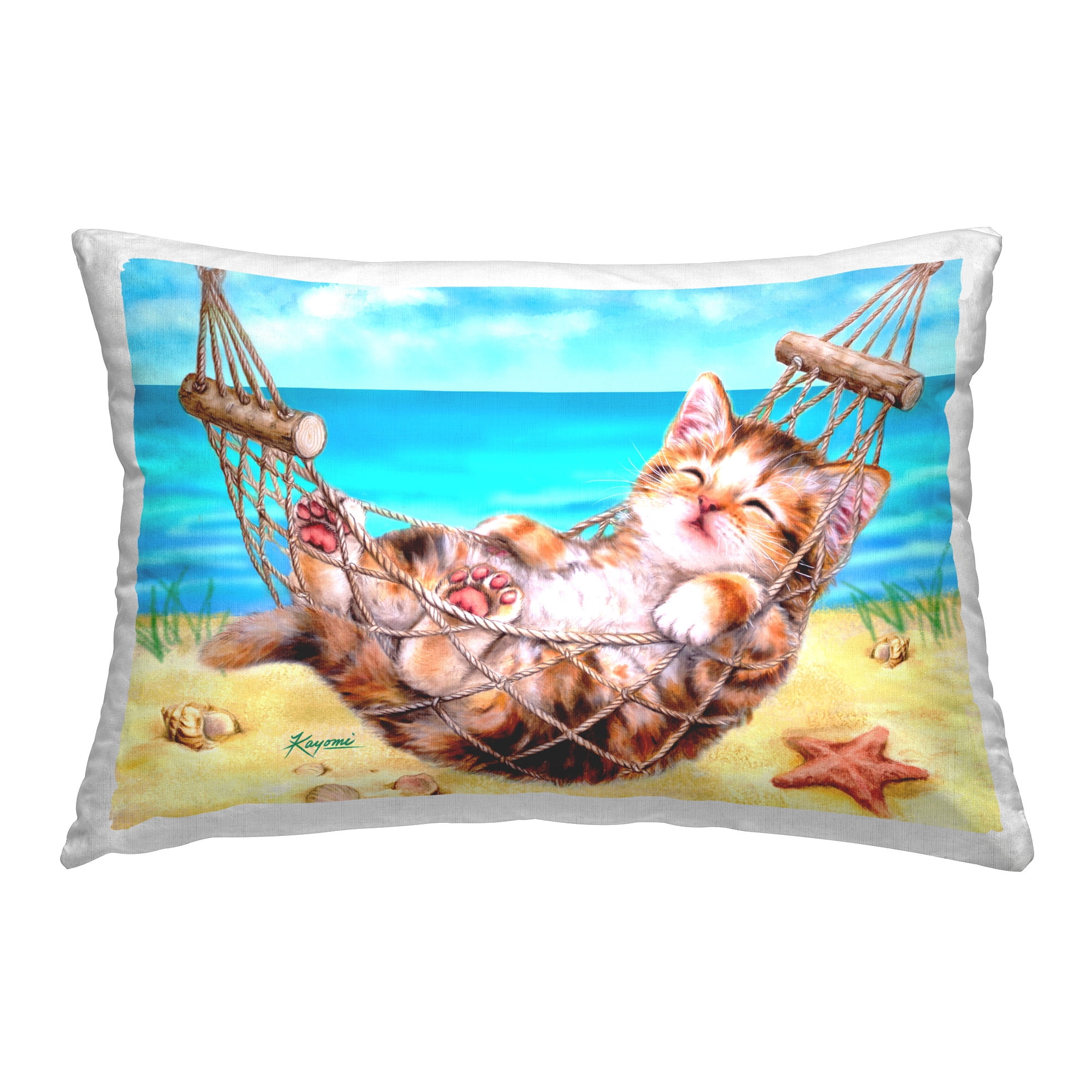 Stupell Industries Kitten & Beach Hammock Decorative Printed Throw Pillow Design by Kayomi Harai