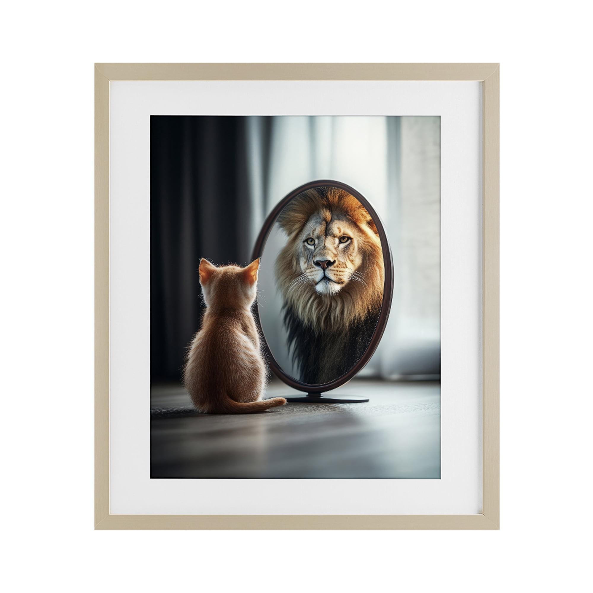 Stupell Industries Kitten Becomes Lion Illusion Birch Framed Print Under Glass, design by Scott Stulberg
