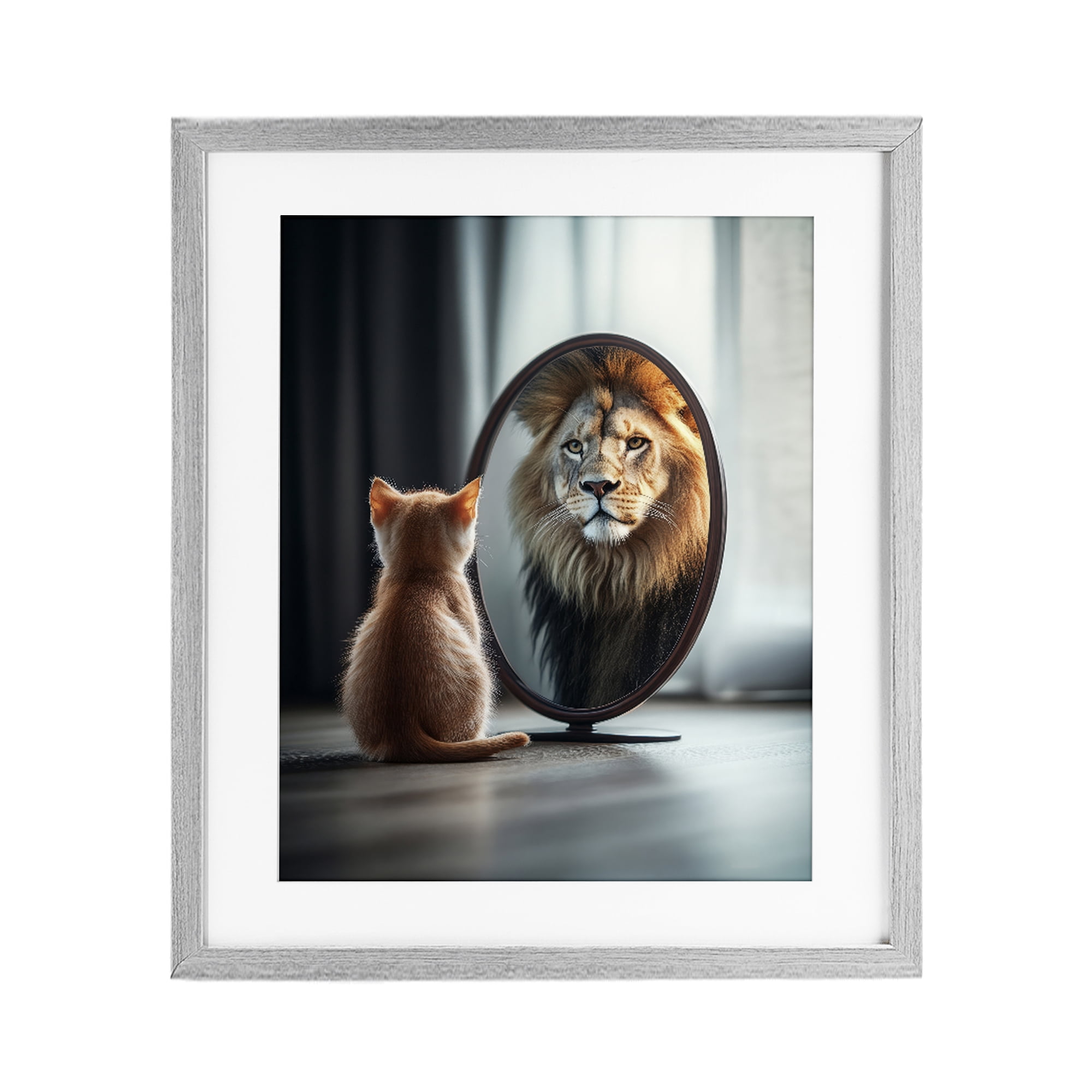 Stupell Industries Kitten Becomes Lion Illusion Gray Framed Print Under Glass, design by Scott Stulberg