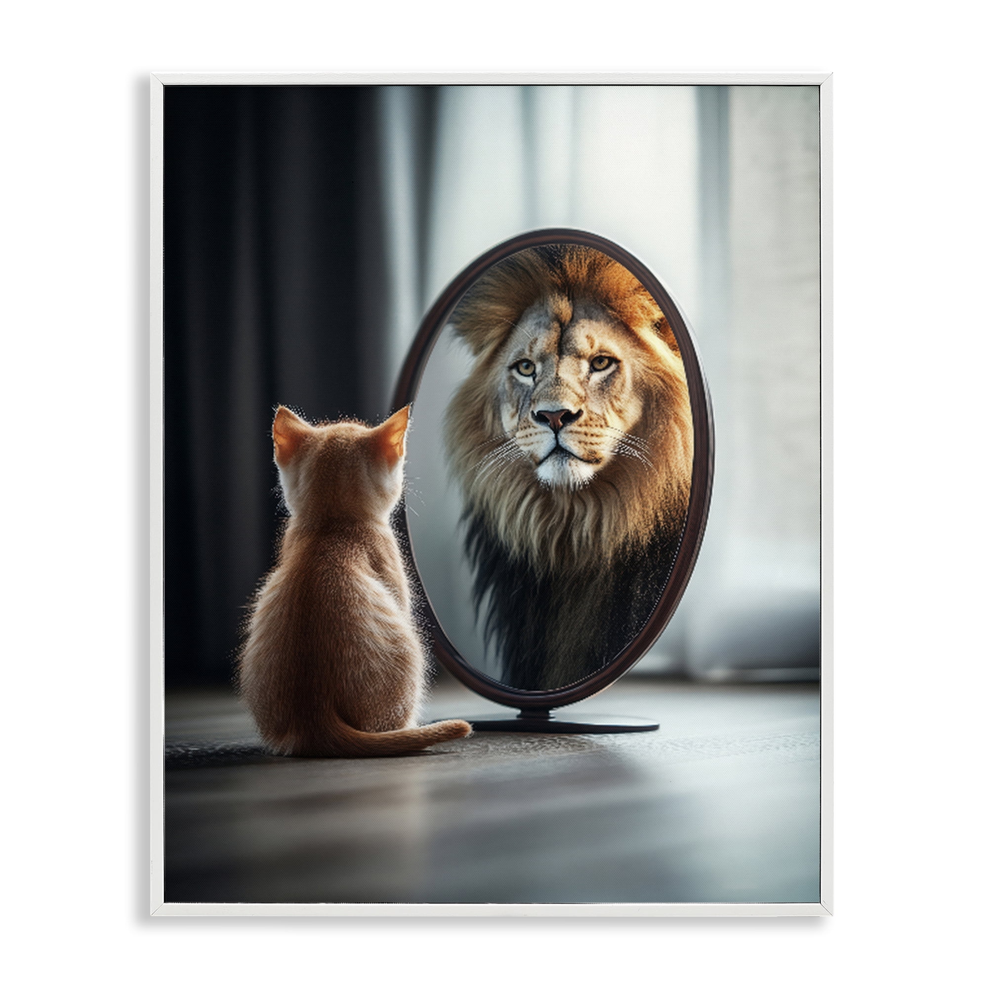 Stupell Industries Kitten Becomes Lion Illusion White Framed Giclee Art, design by Scott Stulberg