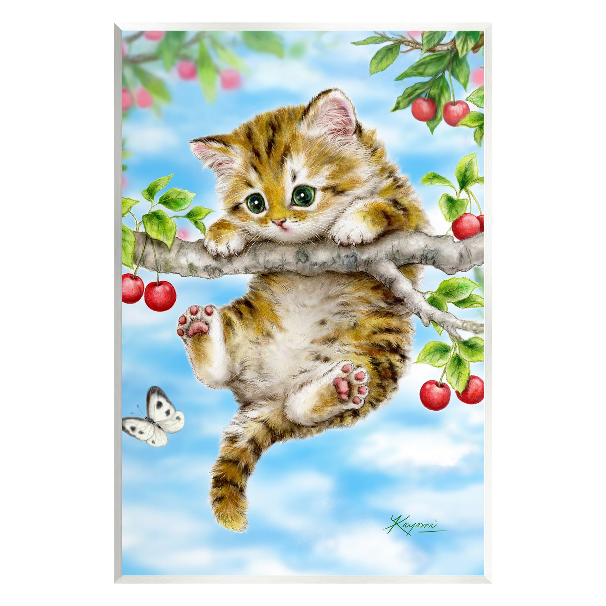 Stupell Industries Kitten Chasing Butterfly Animals & Insects Painting Unframed Art Print Wall Art, 10 x 15