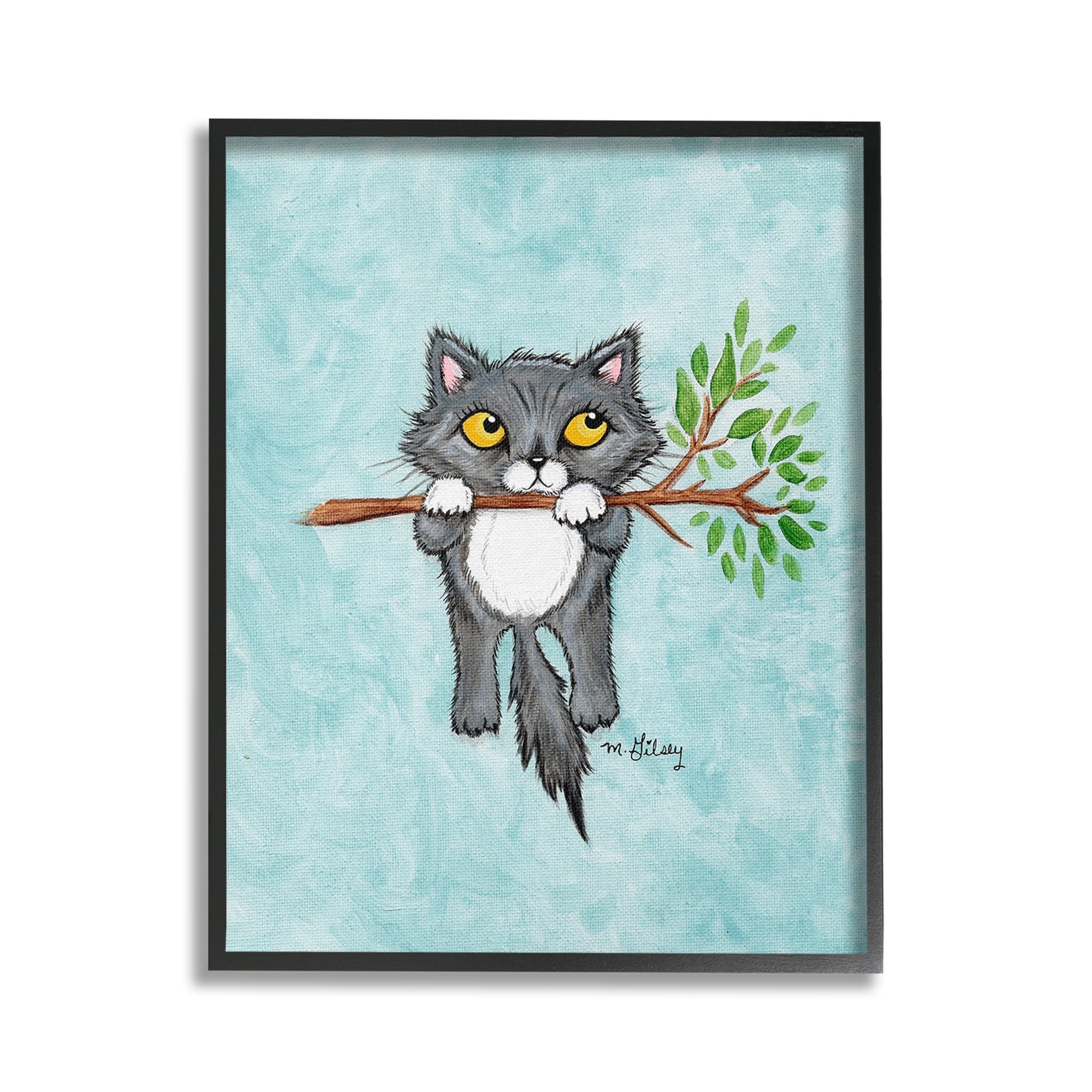Stupell Industries Kitten Climbing Branch Animals & Insects Painting Black Framed Art Print Wall Art, 16 x 20