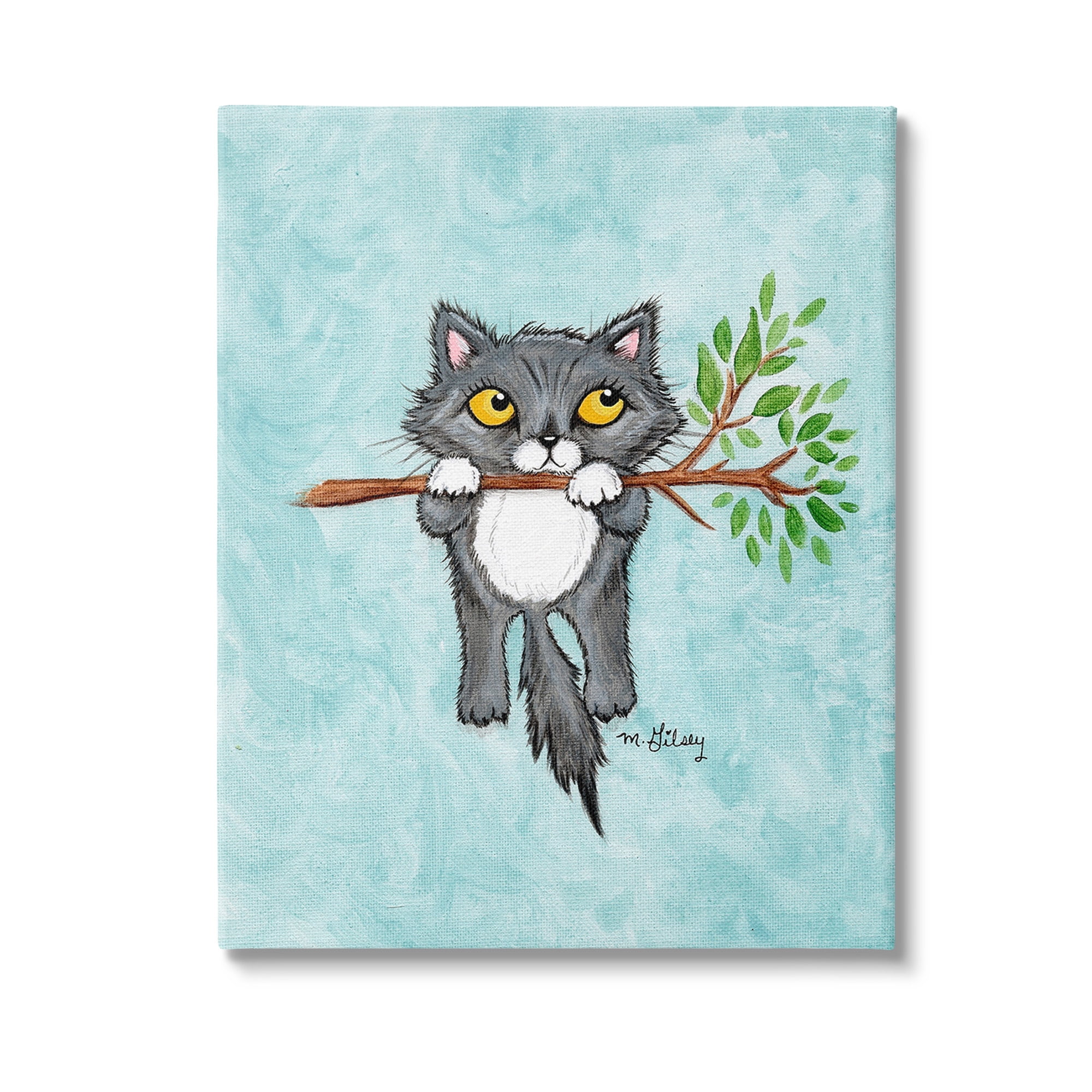Stupell Industries Kitten Climbing Branch Animals & Insects Painting Gallery Wrapped Canvas Art Print Wall Art, 30 x 40