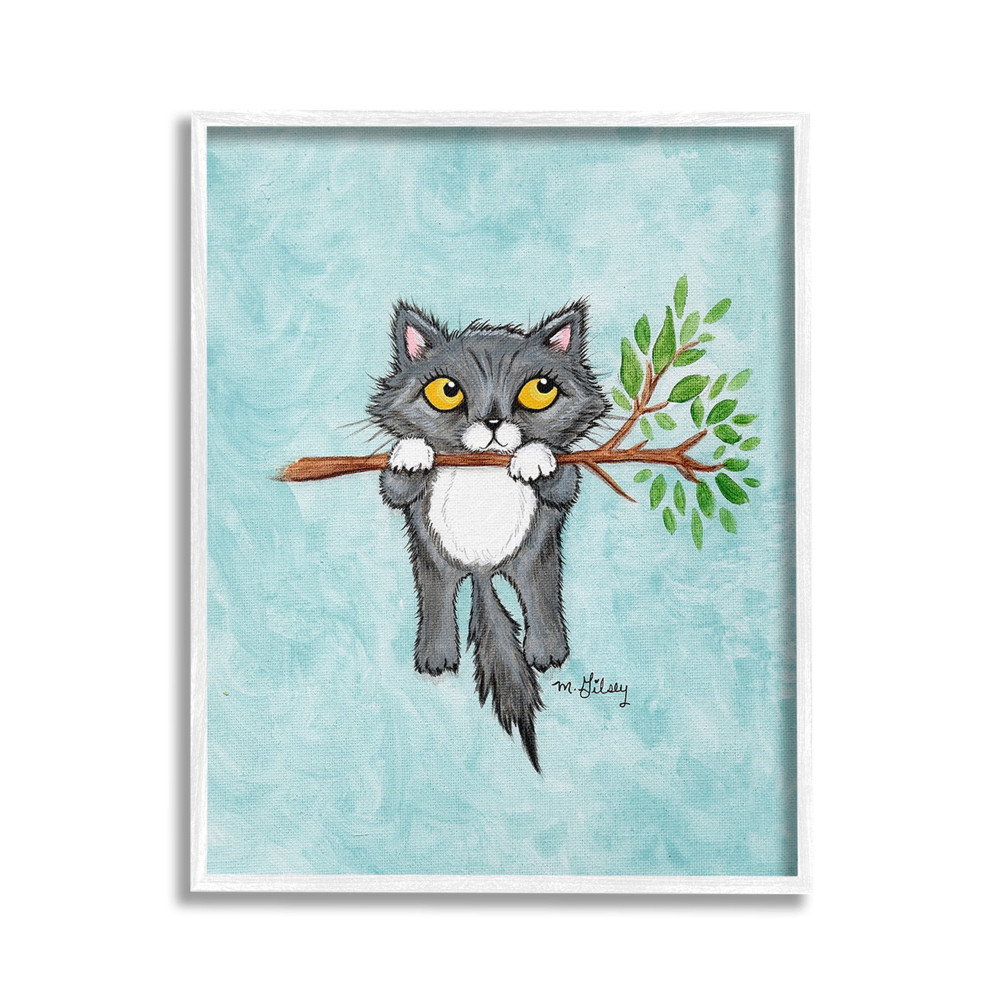 Stupell Industries Kitten Climbing Branch Animals & Insects Painting White Framed Art Print Wall Art, 24 x 30