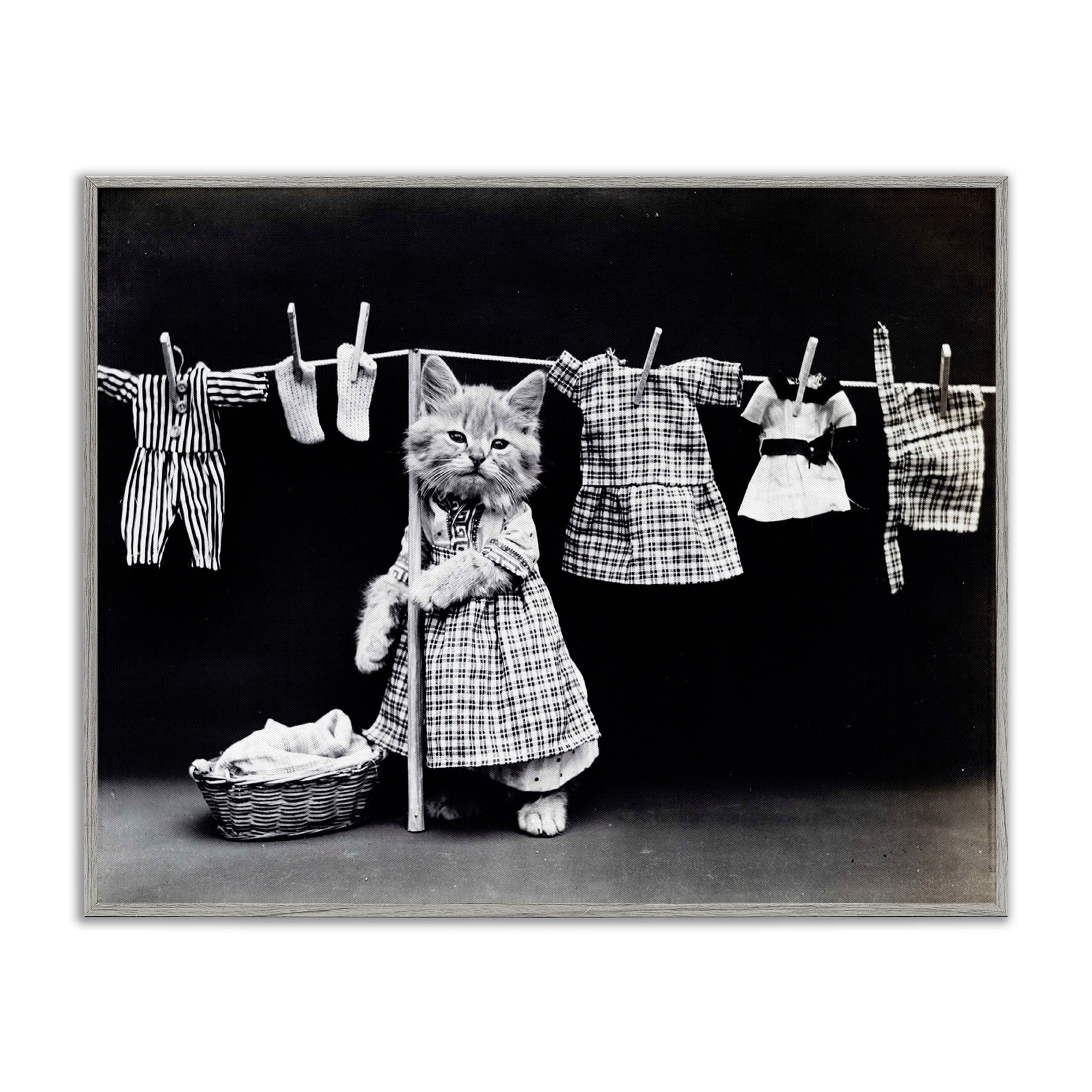 Stupell Industries Kitten Does The Laundry Graphic Art Framed Art Print Wall Art, 20x16, By Daphne Polselli