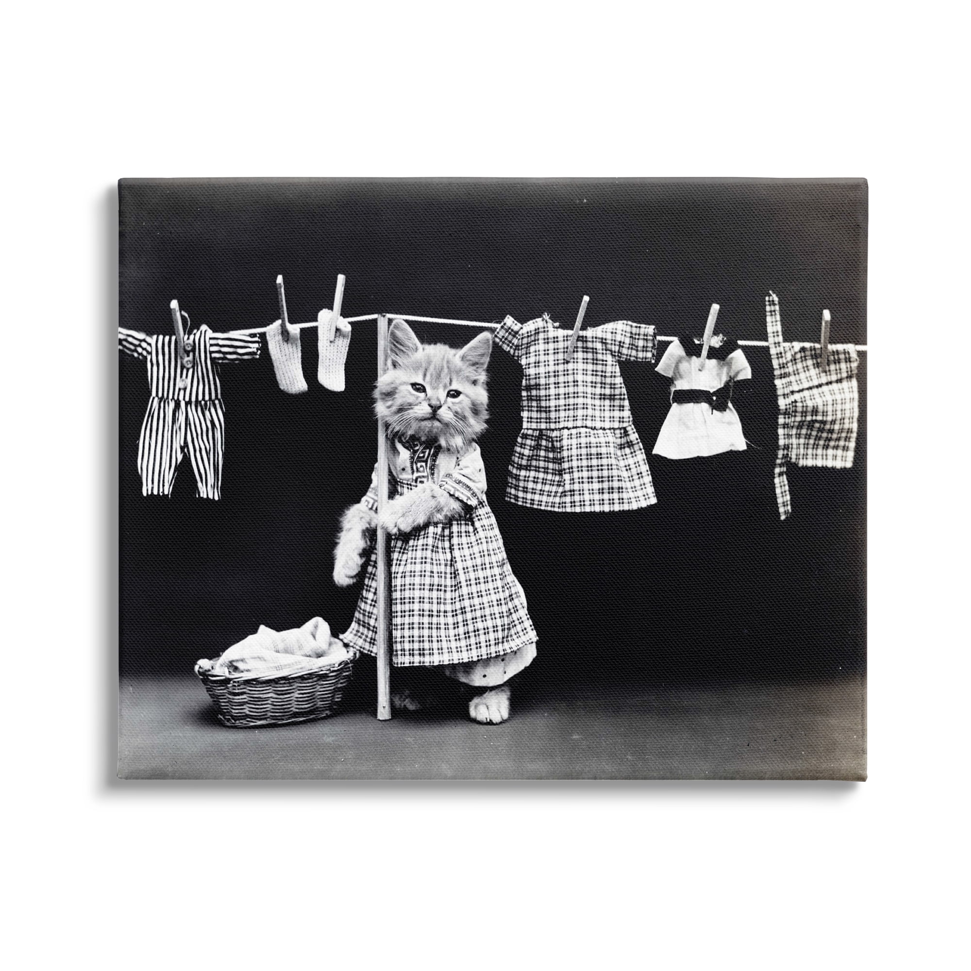 Stupell Industries Kitten Does The Laundry Graphic Art Gallery Wrapped Canvas Print Wall Art, 48x36, By Daphne Polselli