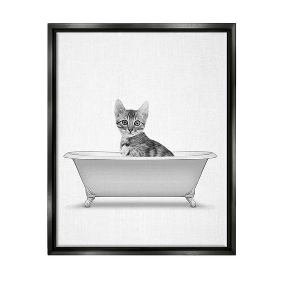Stupell Industries Kitten In Bathroom Tub Animal Animals & Insects Painting Black Floater Framed Art Print Wall Art