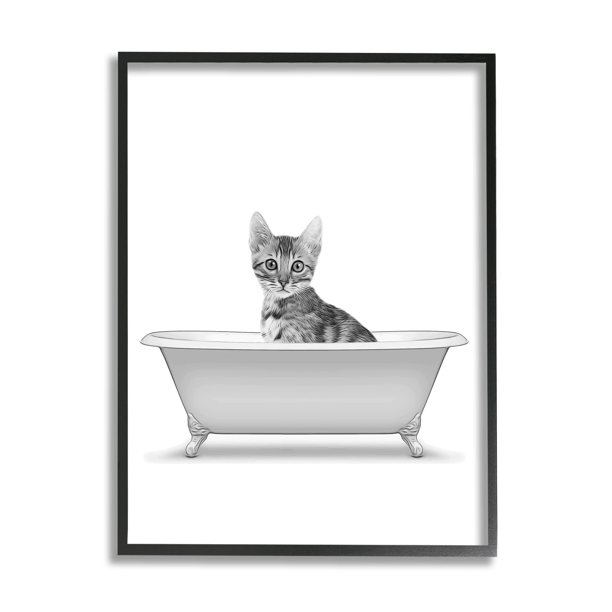 Stupell Industries Kitten In Bathroom Tub Animal Animals & Insects Painting Black Framed Art Print Wall Art