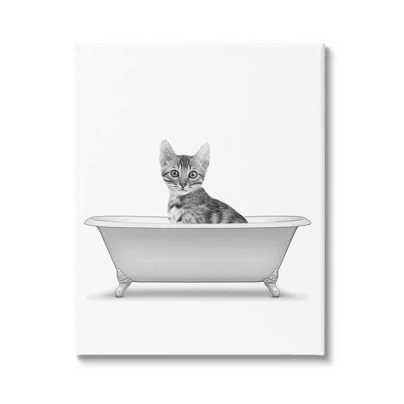 Stupell Industries Kitten In Bathroom Tub Animal Animals & Insects Painting Gallery Wrapped Canvas Print Wall Art