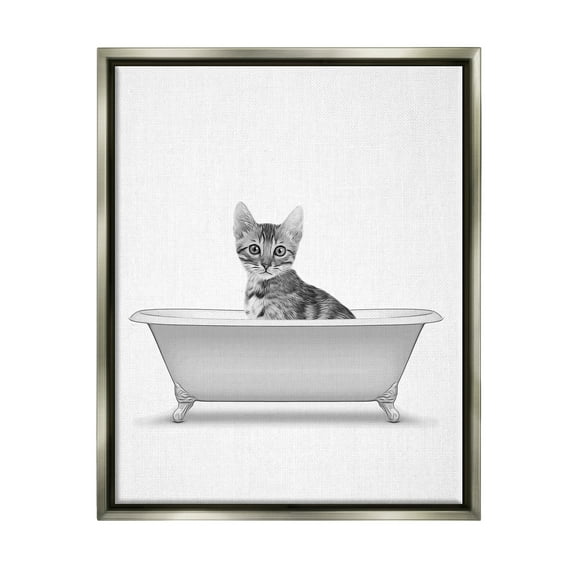 Stupell Industries Kitten In Bathroom Tub Animal Animals & Insects Painting Gray Floater Framed Art Print Wall Art