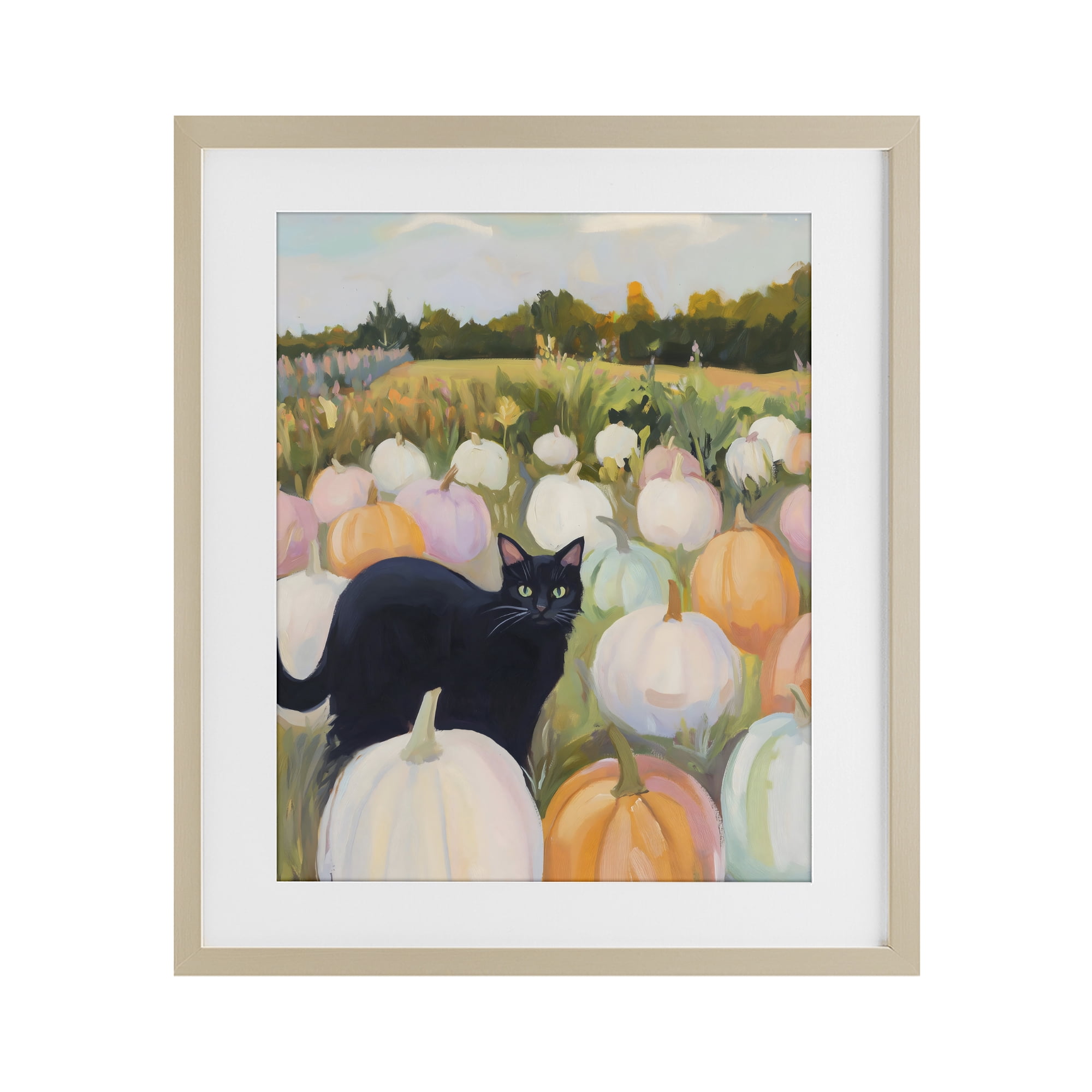 Stupell Industries Kitten & Pumpkins in Field Birch Framed Print Under Glass, design by The Prints Vibe