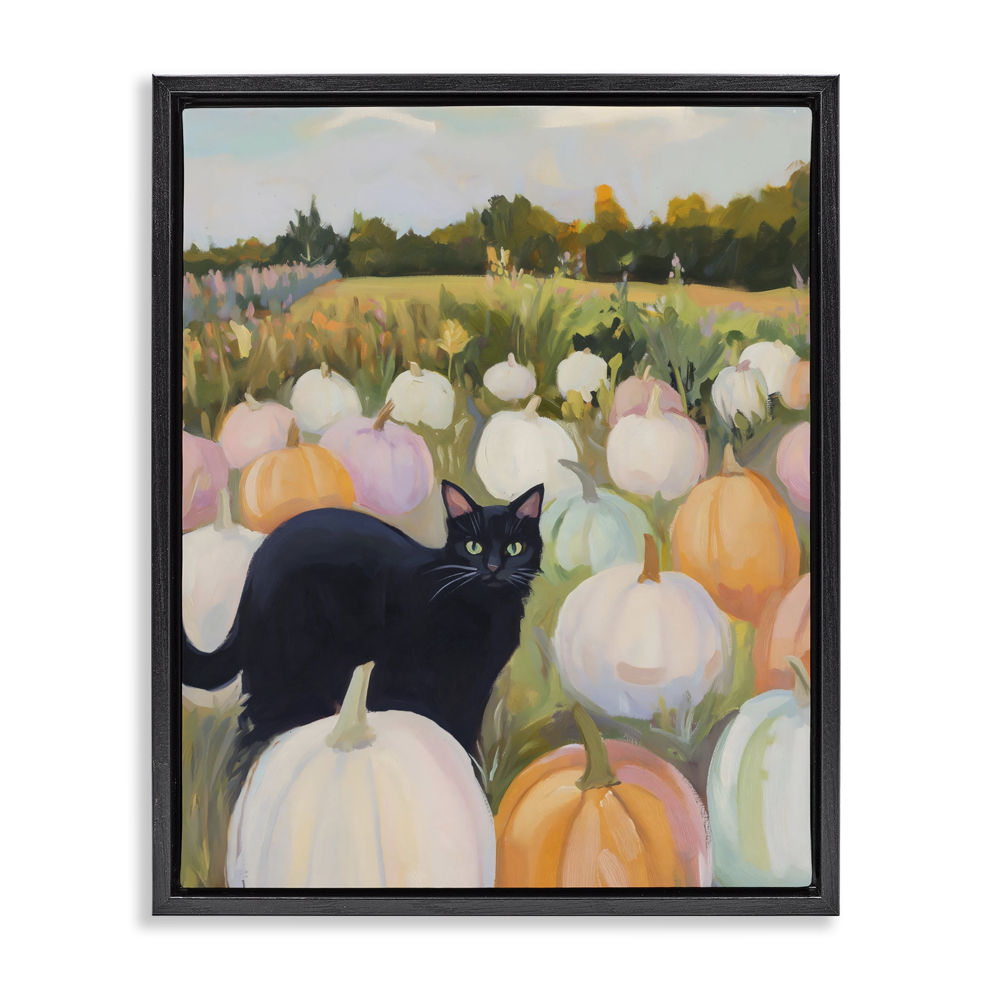 Stupell Industries Kitten & Pumpkins in Field Black Framed Floater Canvas Wall Art, design by The Prints Vibe