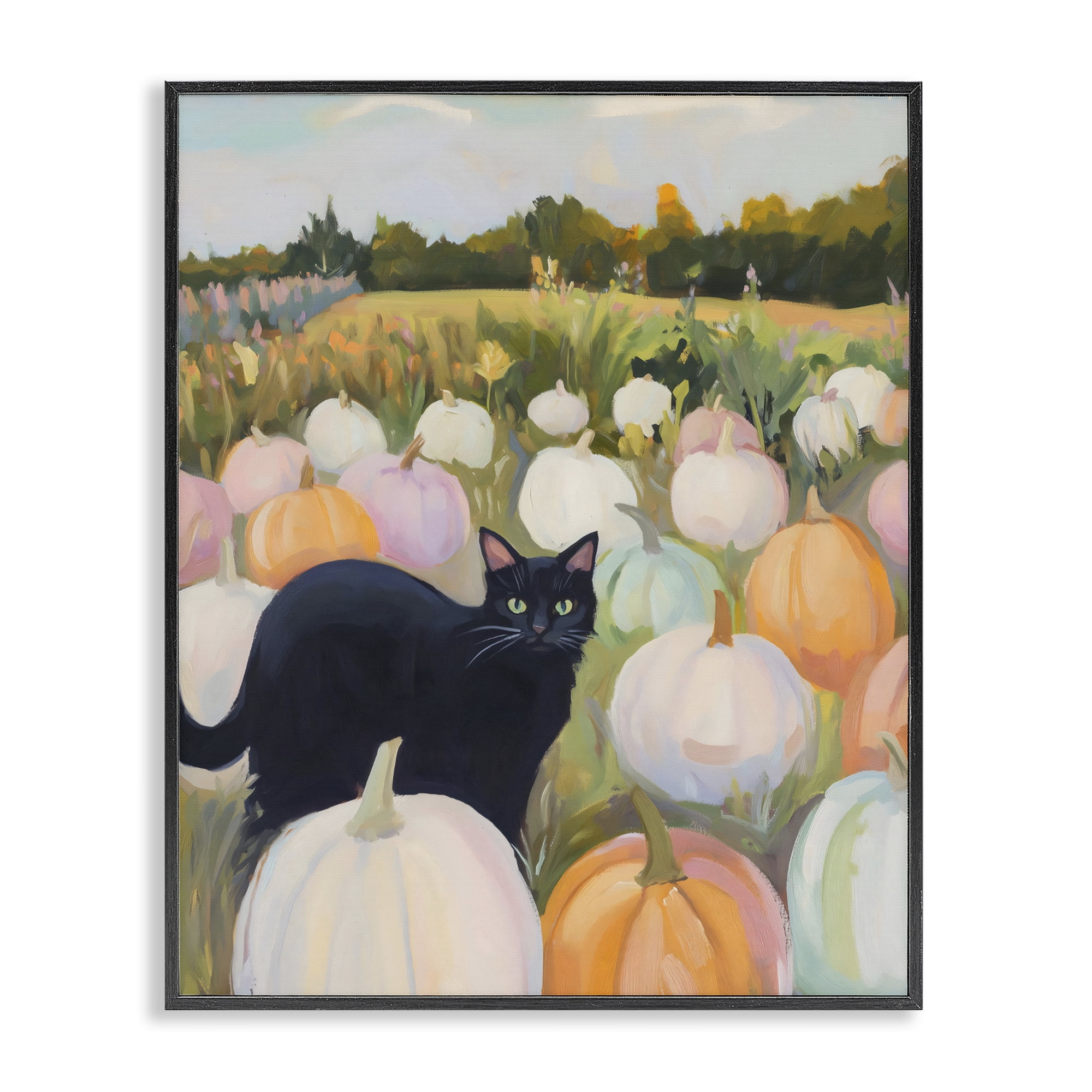 Stupell Industries Kitten & Pumpkins in Field Black Framed Giclee Art, design by The Prints Vibe