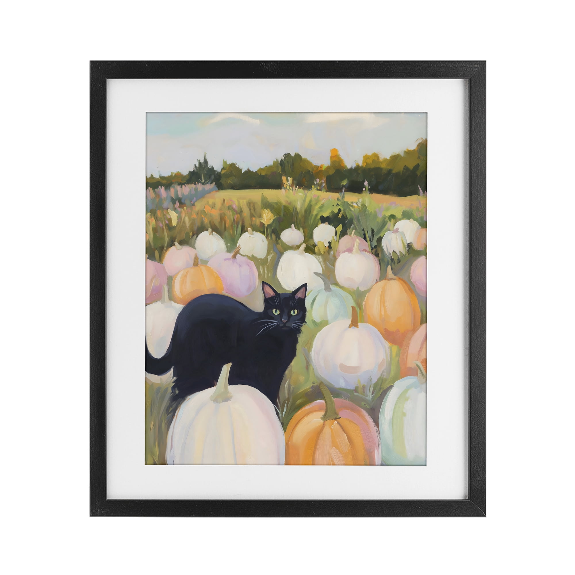 Stupell Industries Kitten & Pumpkins in Field Black Framed Print Under Glass, design by The Prints Vibe