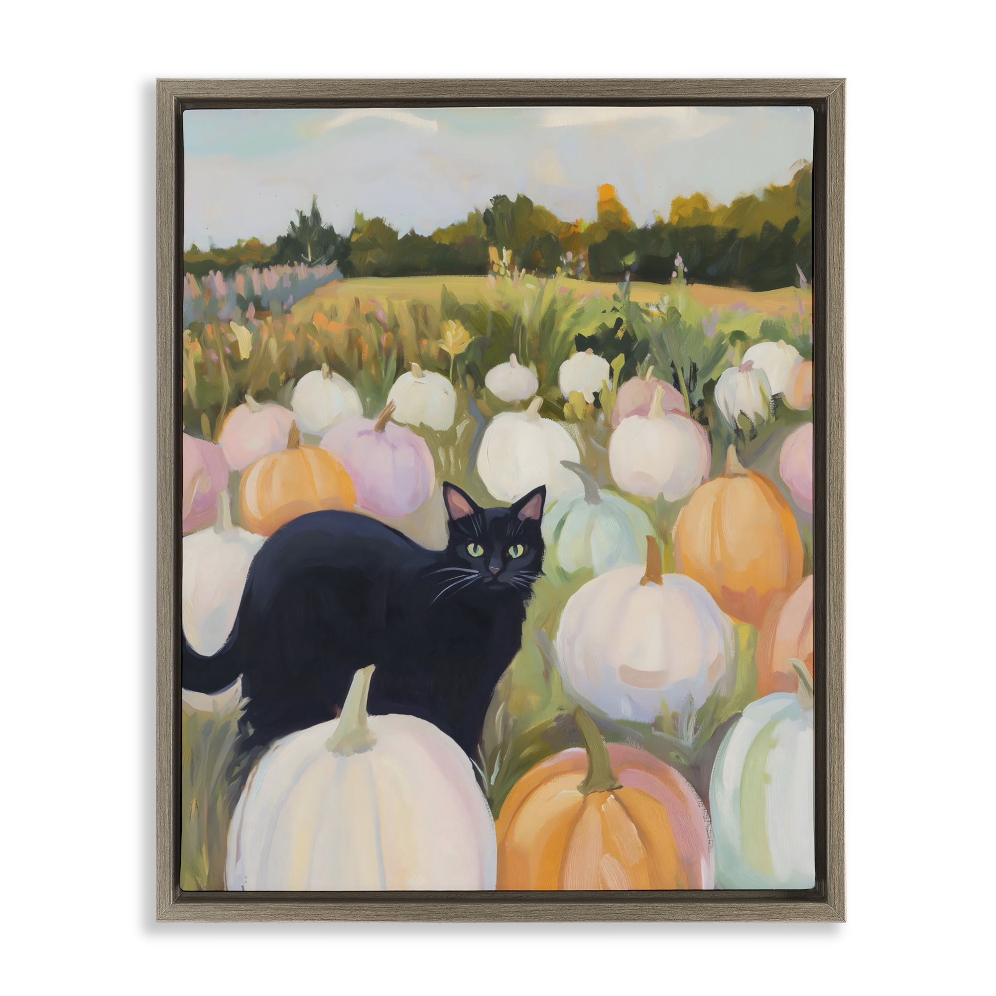Stupell Industries Kitten & Pumpkins in Field Brown Framed Floater Canvas Wall Art, design by The Prints Vibe