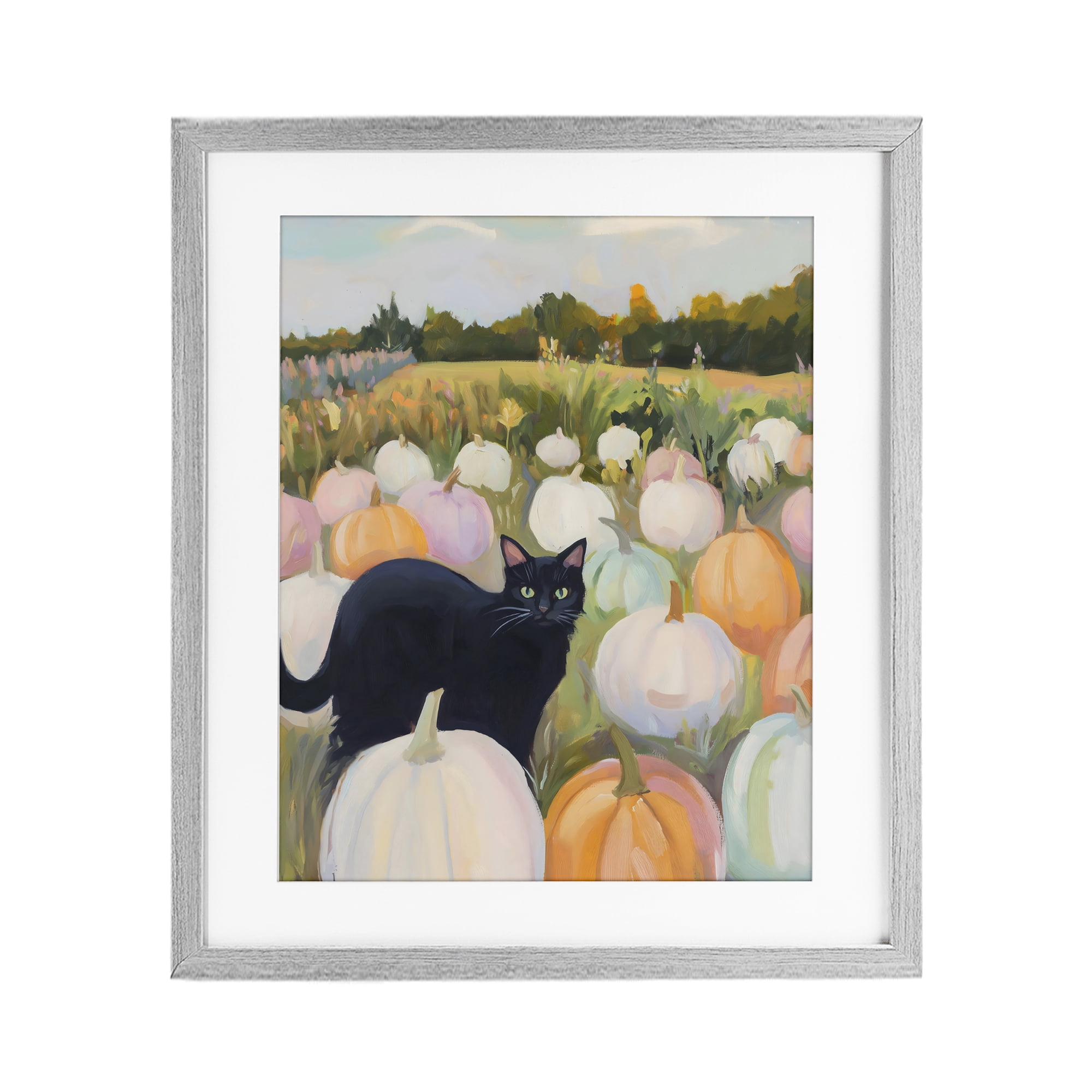 Stupell Industries Kitten & Pumpkins in Field Gray Framed Print Under Glass, design by The Prints Vibe