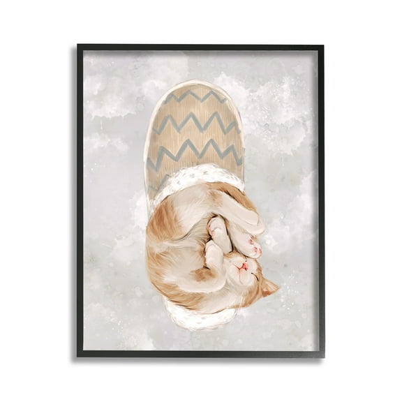 Stupell Industries Kitten Sleeping in Slipper Animals & Insects Painting Black Framed Art Print Wall Art, 11 x 14