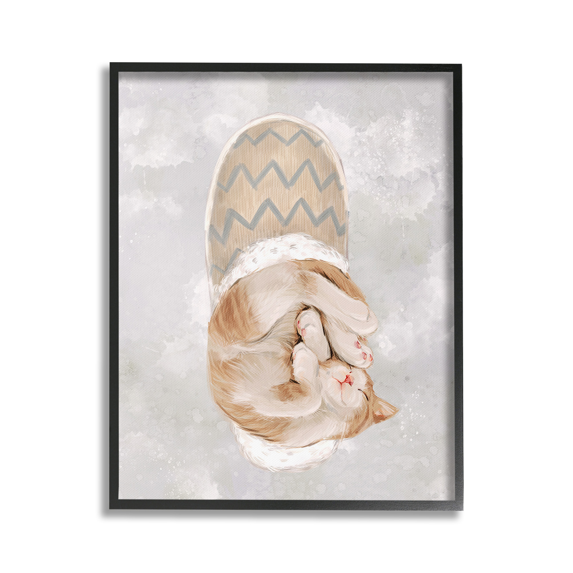 Stupell Industries Kitten Sleeping in Slipper Animals & Insects Painting Black Framed Art Print Wall Art, 16 x 20